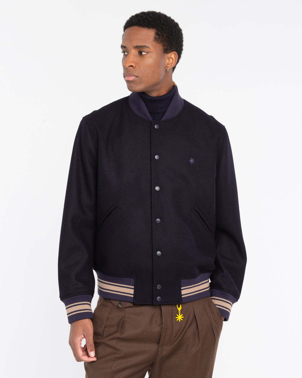 Bomber panno diagonale misto lana blu