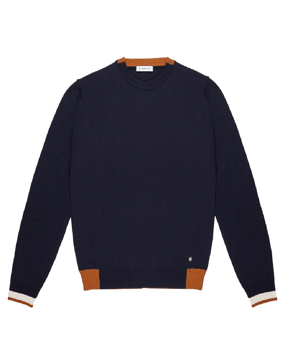 Maglia girocollo rasato misto lana con contrasti blu