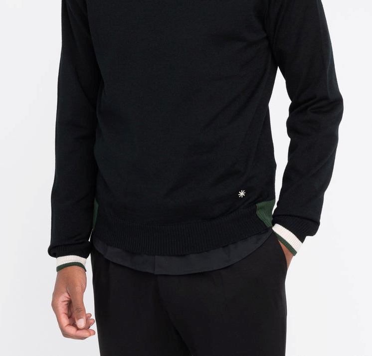 Maglia girocollo rasato misto lana con contrasti nera
