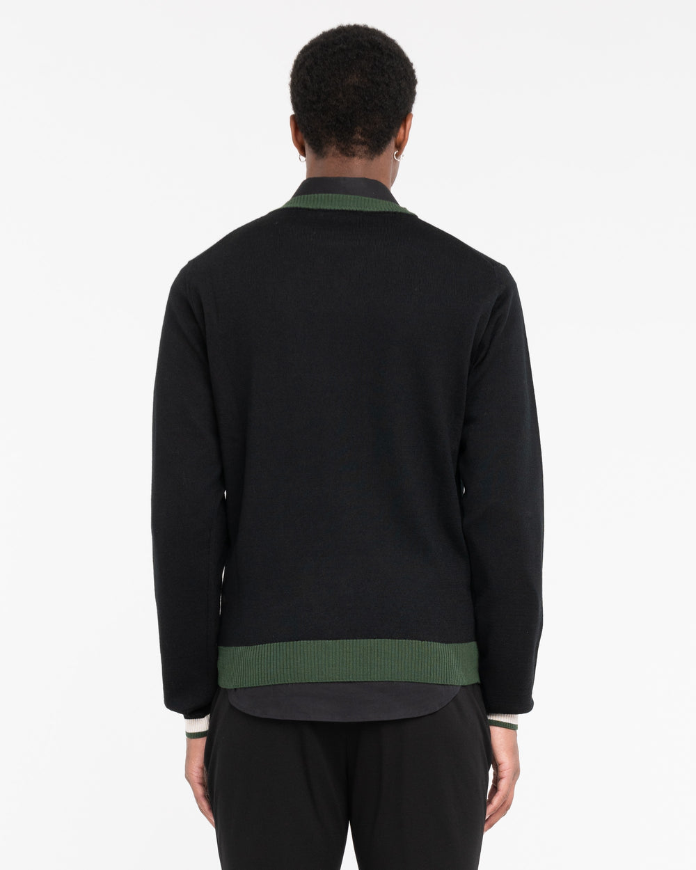 Maglia girocollo rasato misto lana con contrasti nera