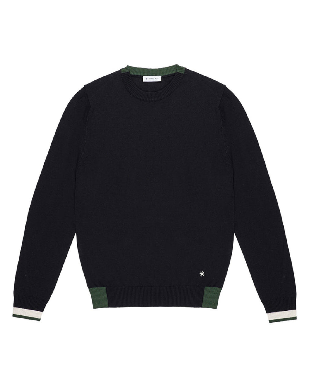 Maglia girocollo rasato misto lana con contrasti nera