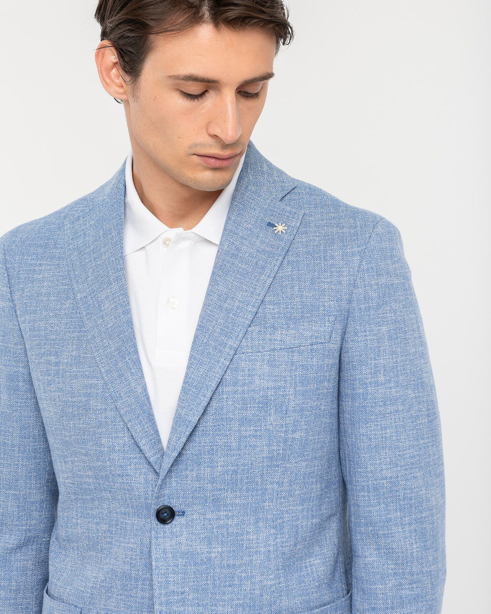 Giacca effetto stuoia misto cotone azzurro