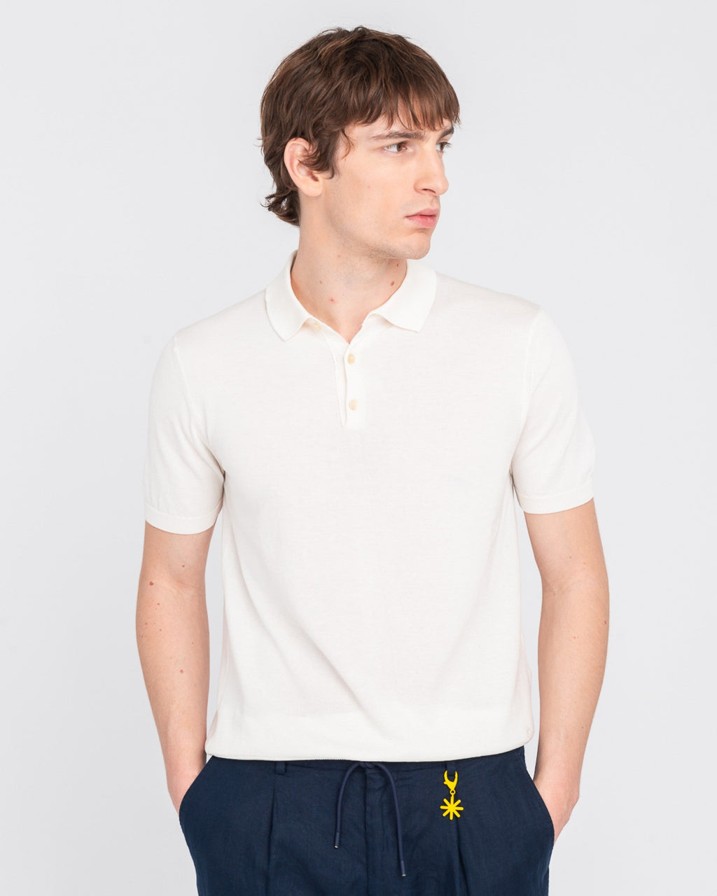 Polo in maglia di cotone bianco
