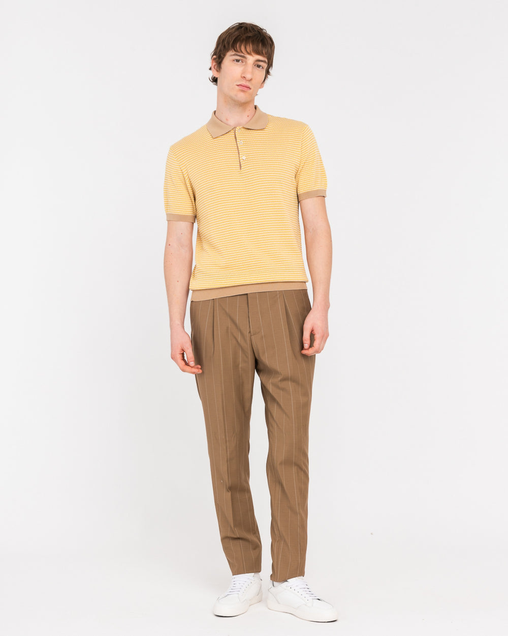 Polo jaquard in cotone beige