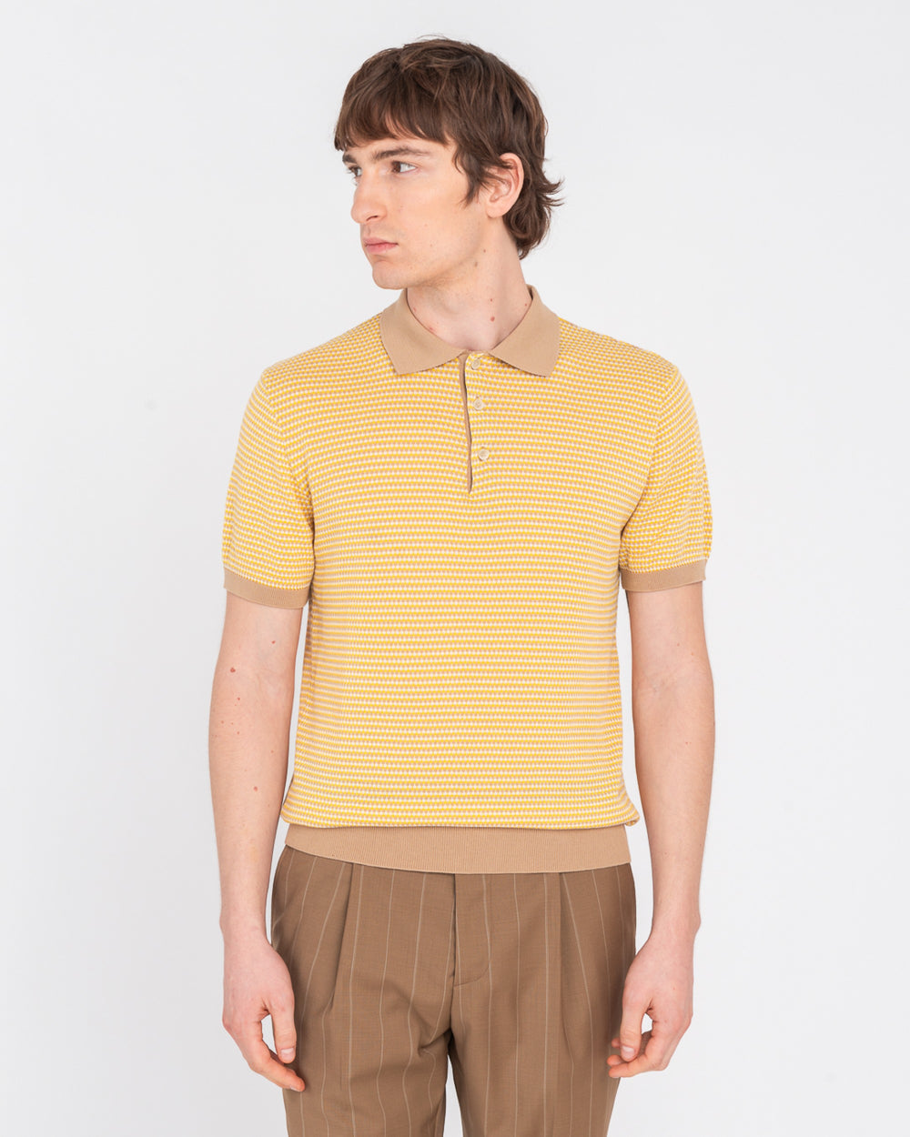 Polo jaquard in cotone beige