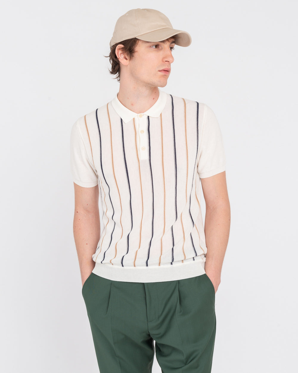 Polo in maglia di cotone gessato bianco