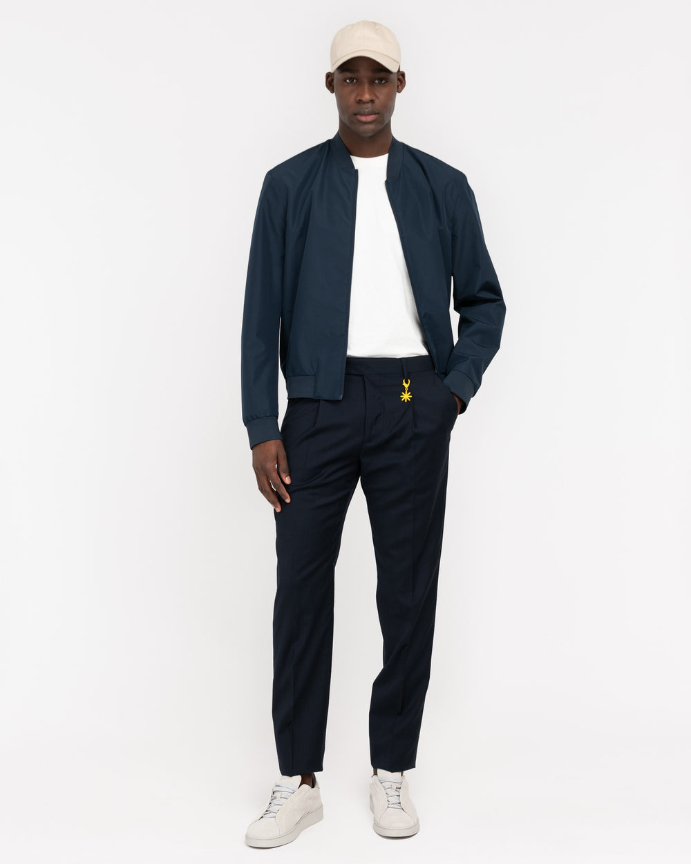 Pantalone con pinces fresco di lana stretch blu