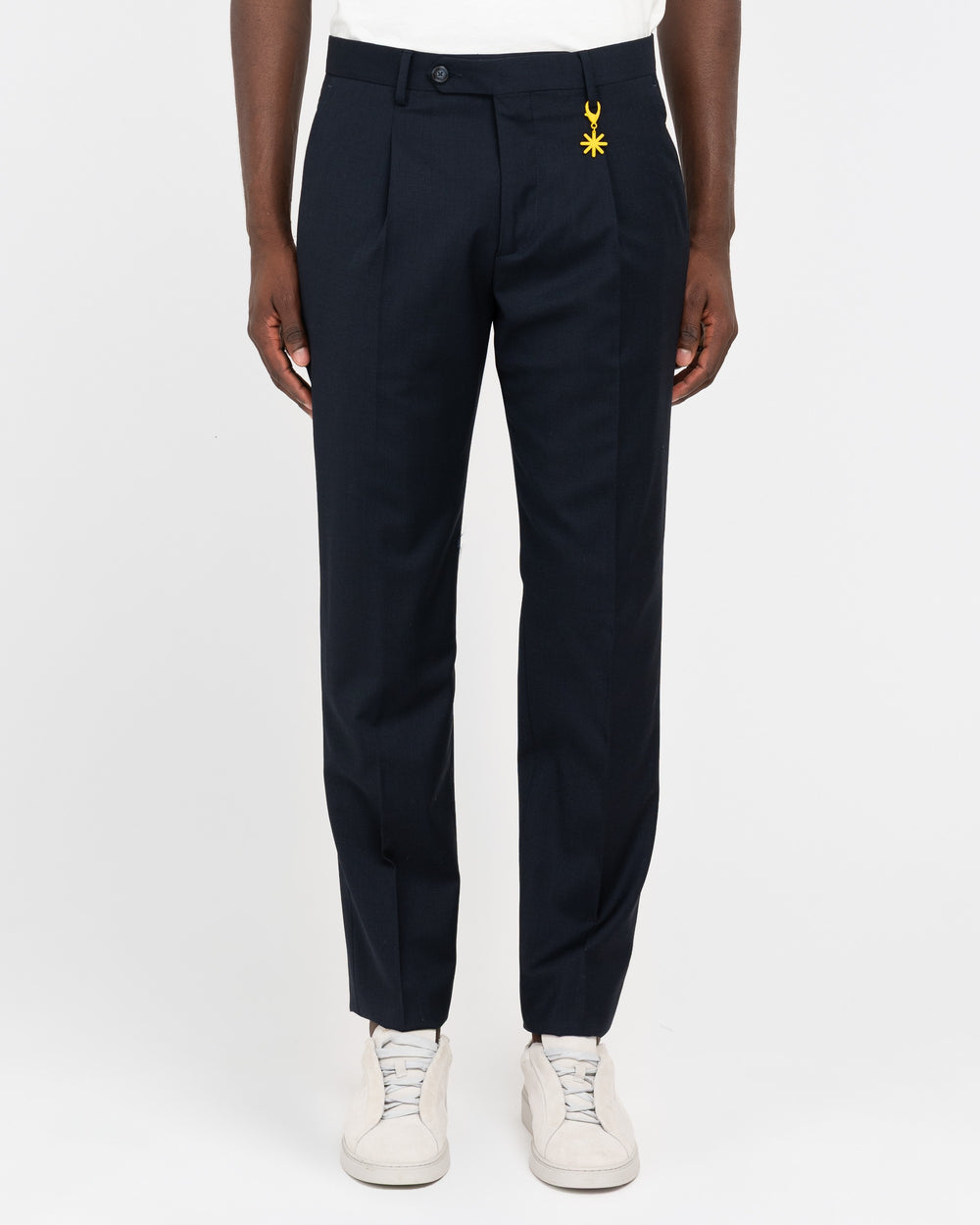 Pantalone con pinces fresco di lana stretch blu