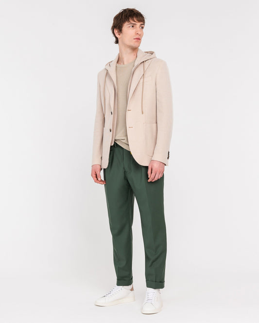 Pantalone doppia pinces fresco di lana stretch verde