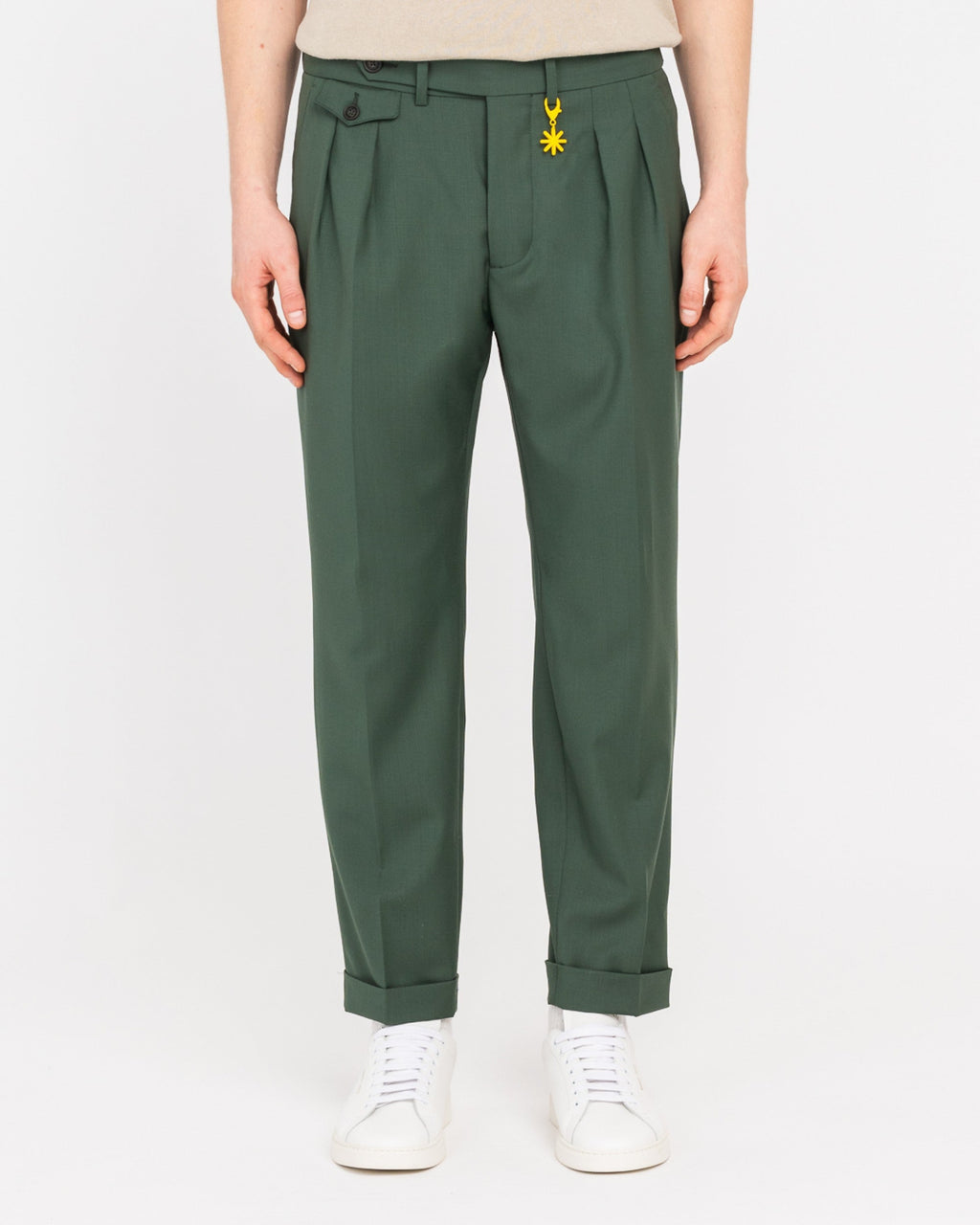 Pantalone doppia pinces fresco di lana stretch verde