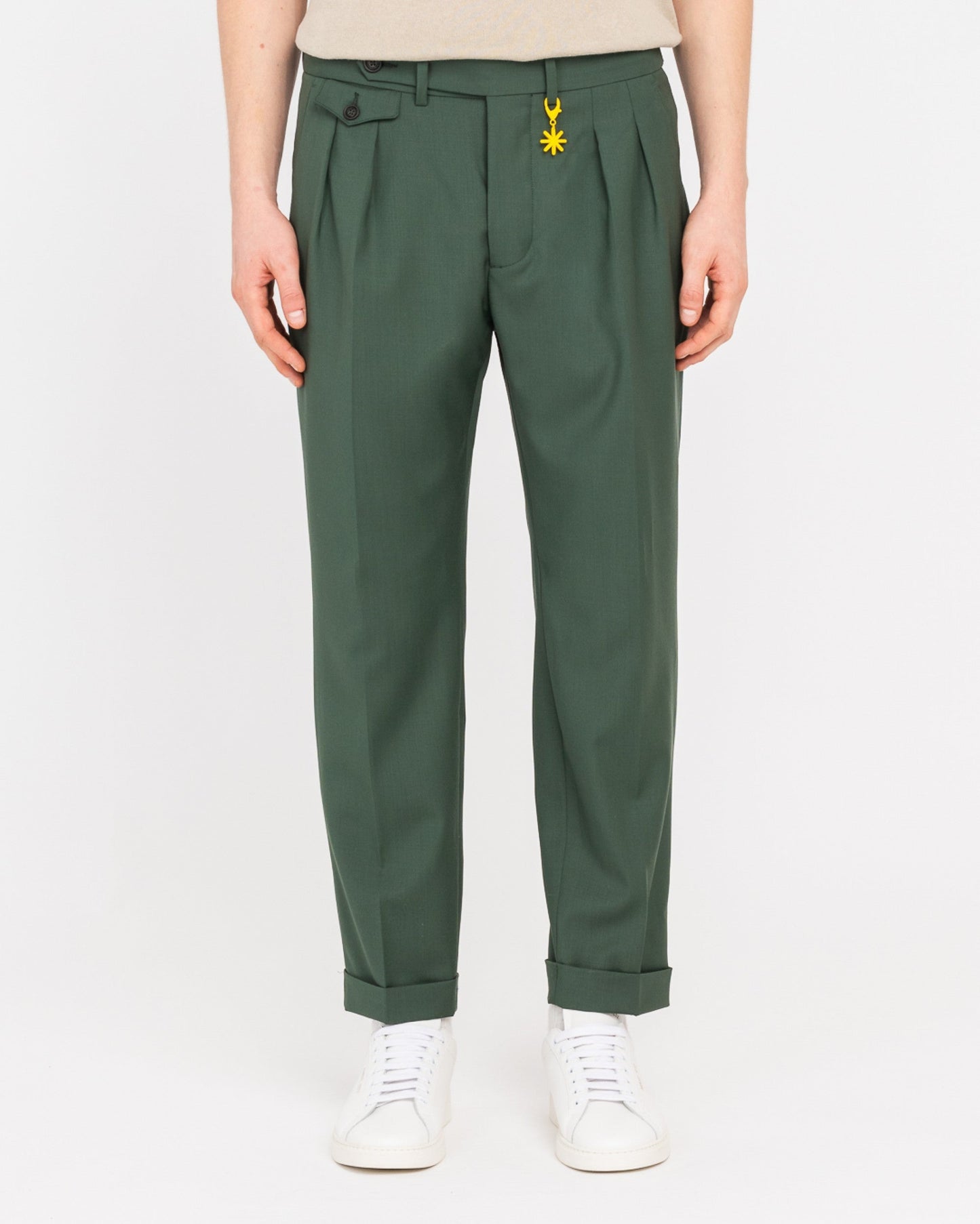 Pantalone doppia pinces fresco di lana stretch verde