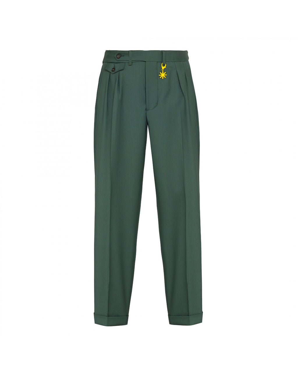 Pantalone doppia pinces fresco di lana stretch verde