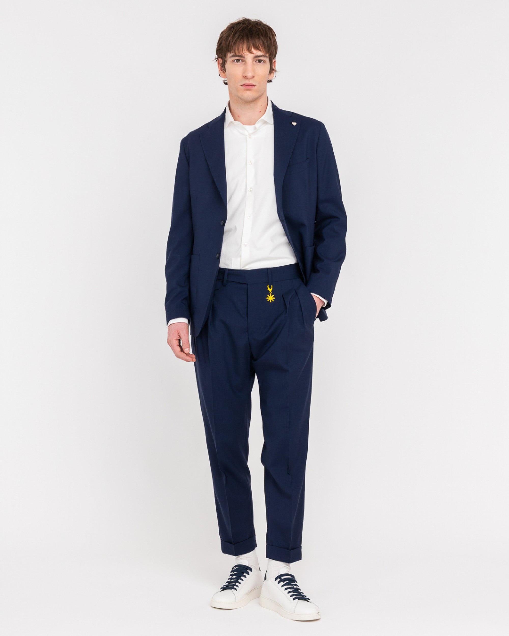 Pantalone doppia pinces fresco di lana stretch blu