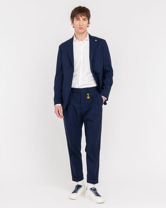 Pantalone doppia pinces fresco di lana stretch blu