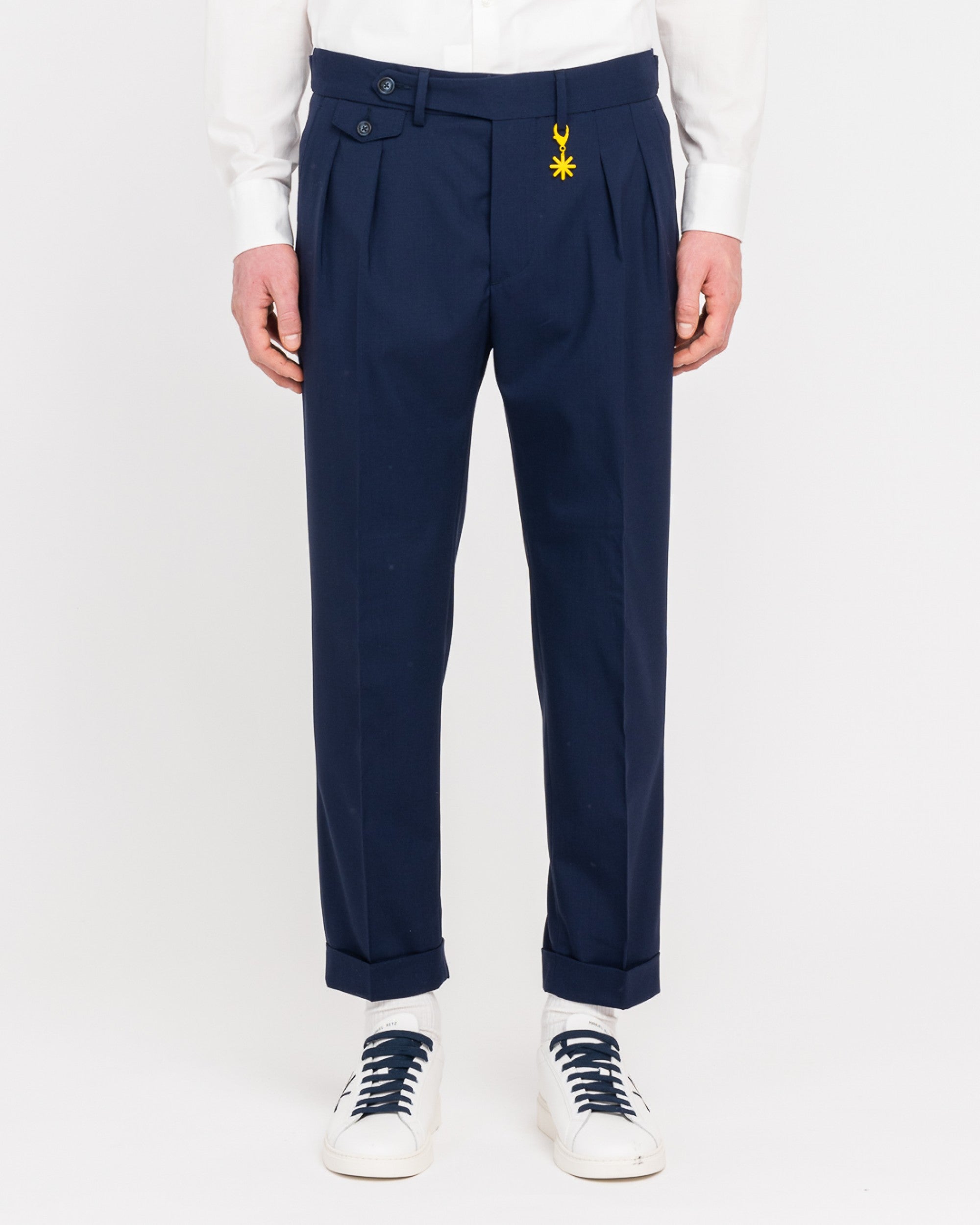 Pantalone doppia pinces fresco di lana stretch blu