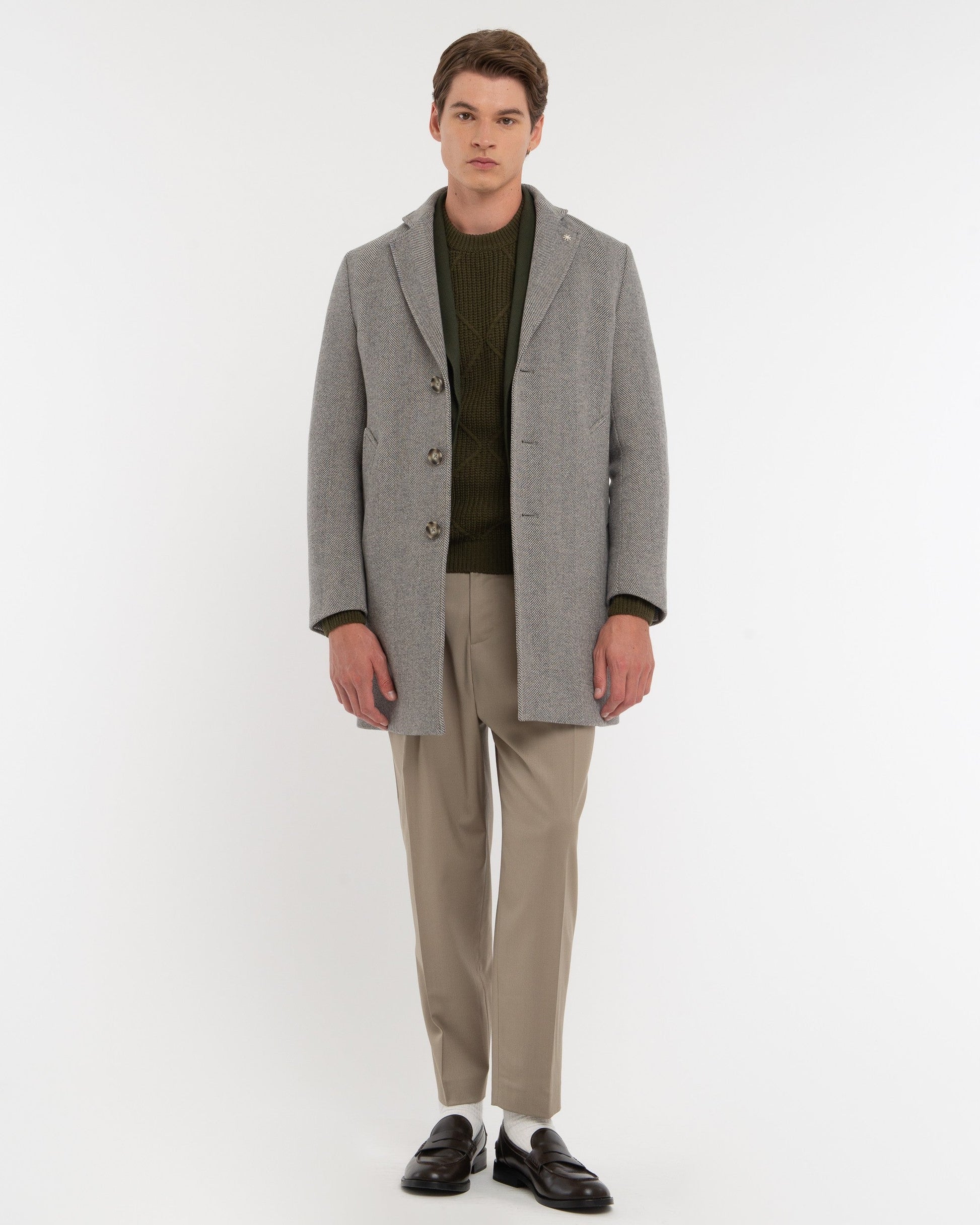 Cappotto slim resca misto lana grigio