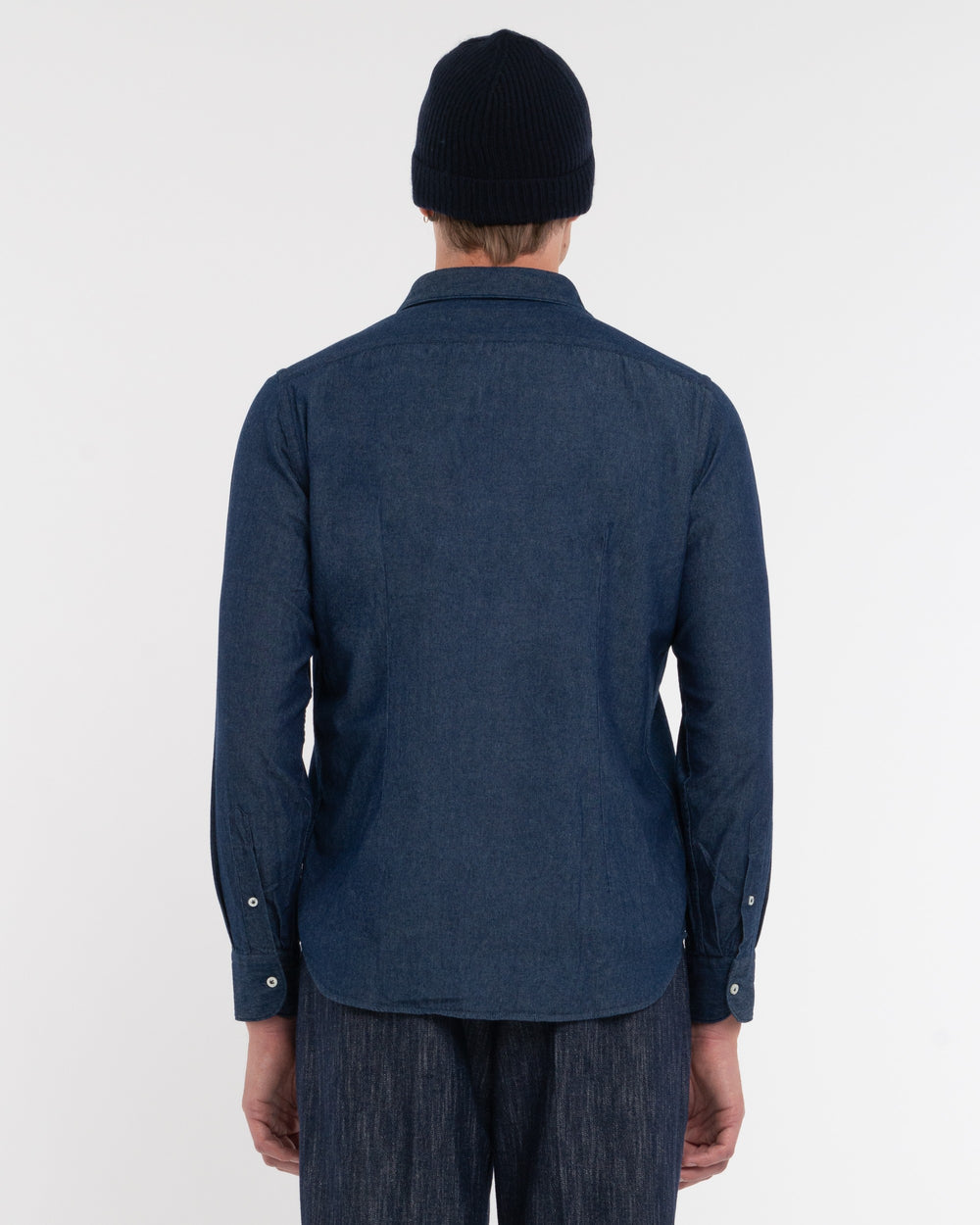 Camicia lavata chambray di cotone blu