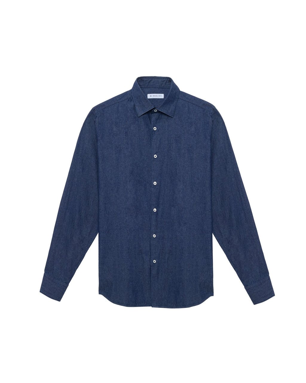 Camicia lavata chambray di cotone blu