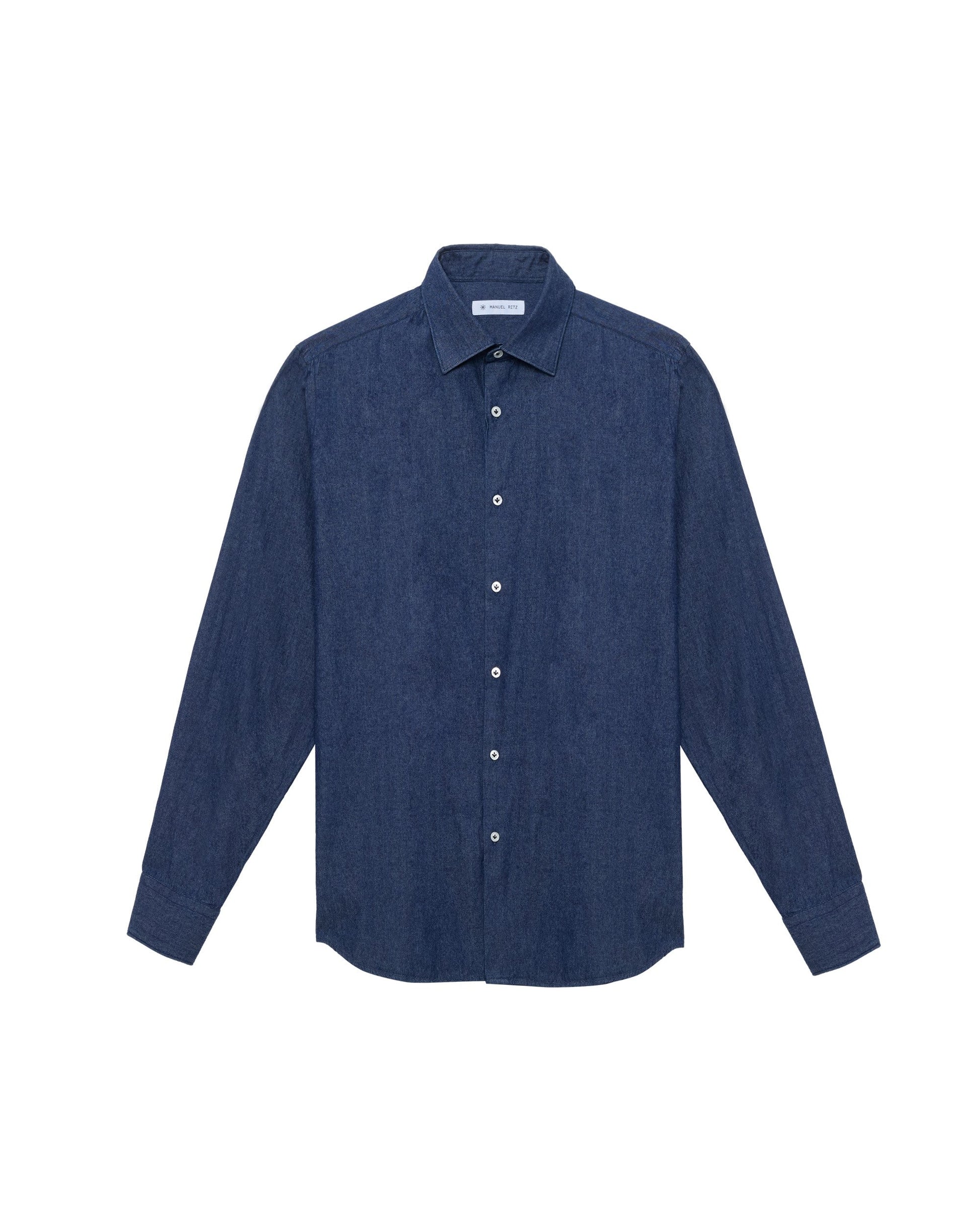 Camicia lavata chambray di cotone blu