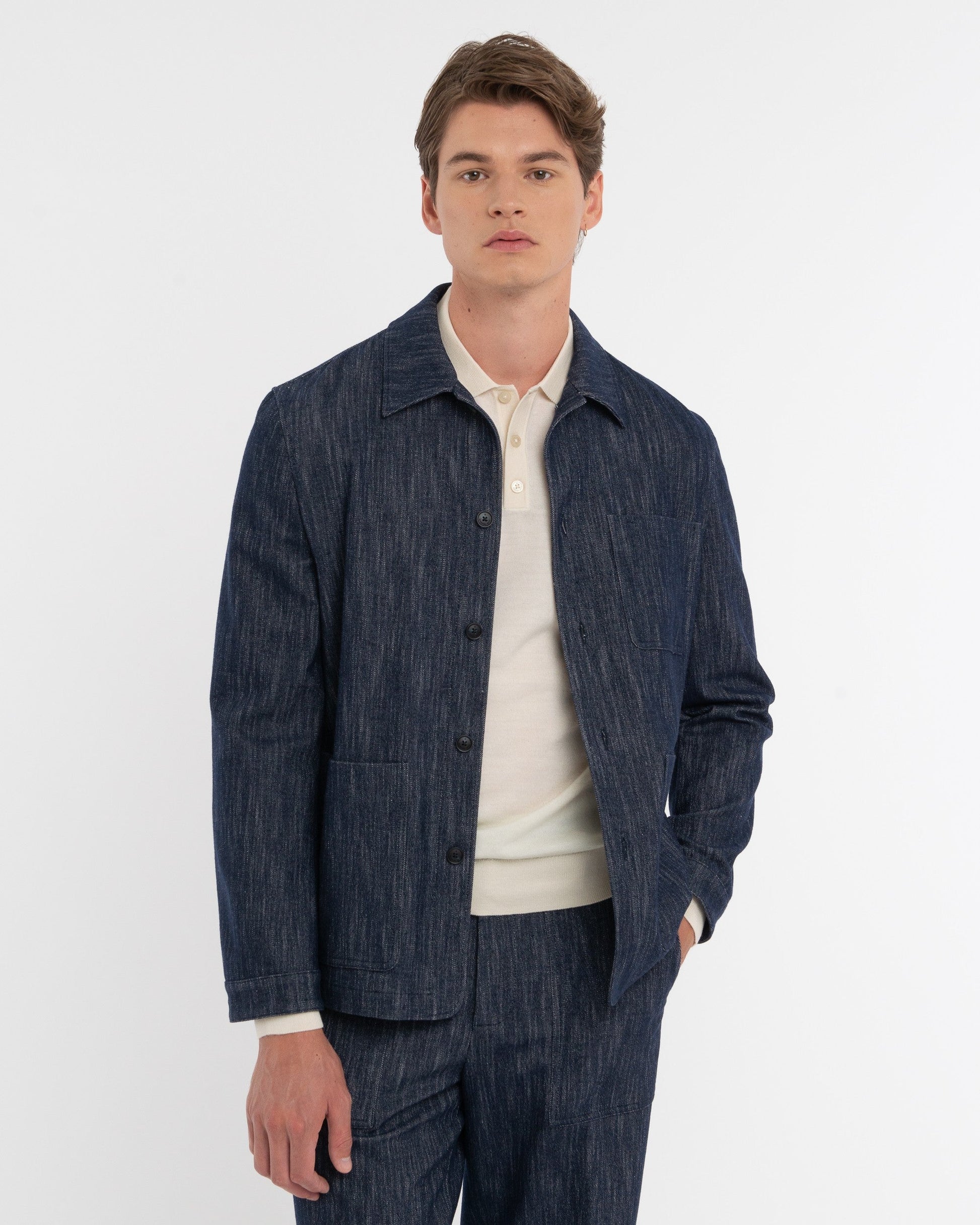 Overshirt denim lana cotone stretch blu