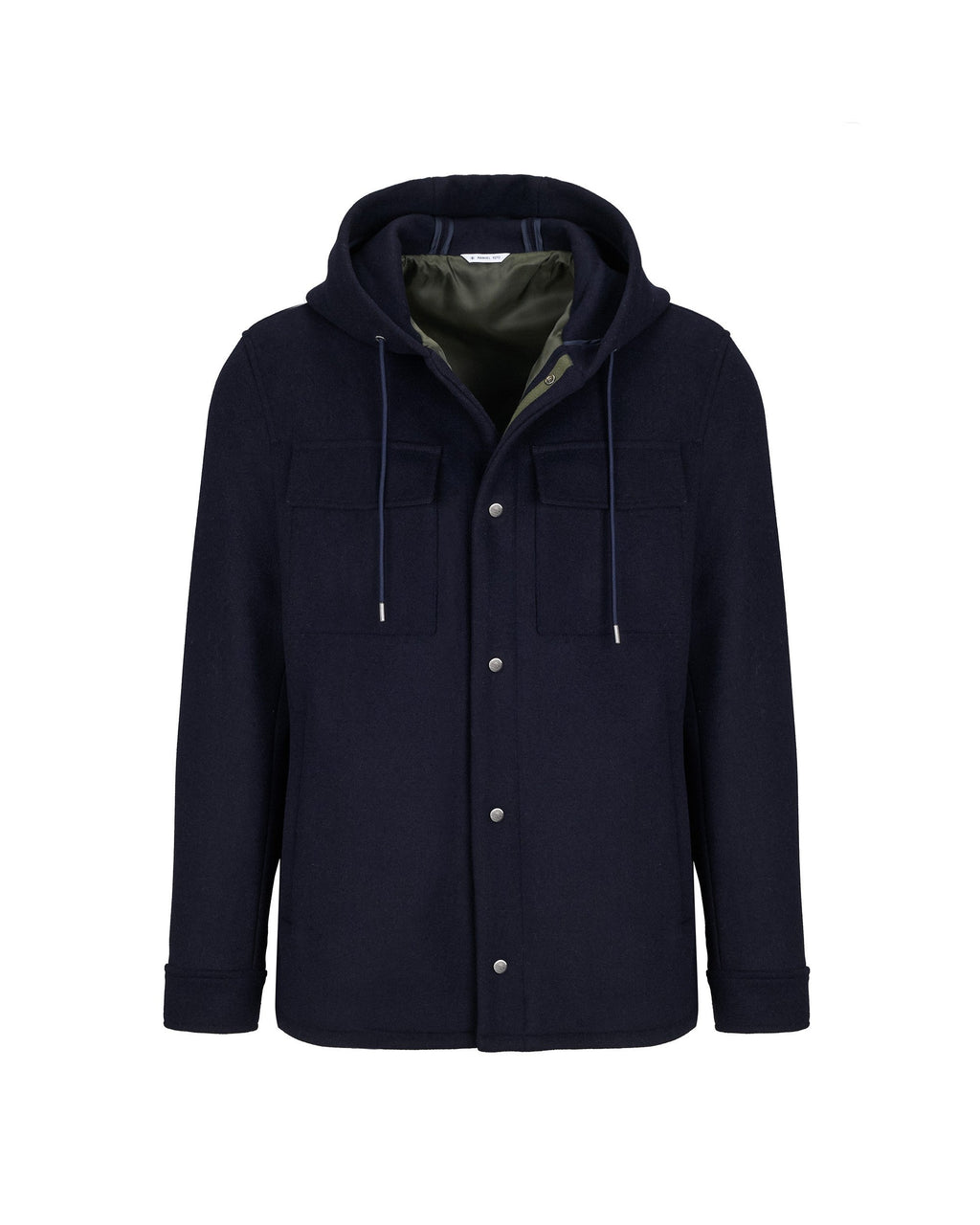 Giubbino con cappuccio panno misto lana blu