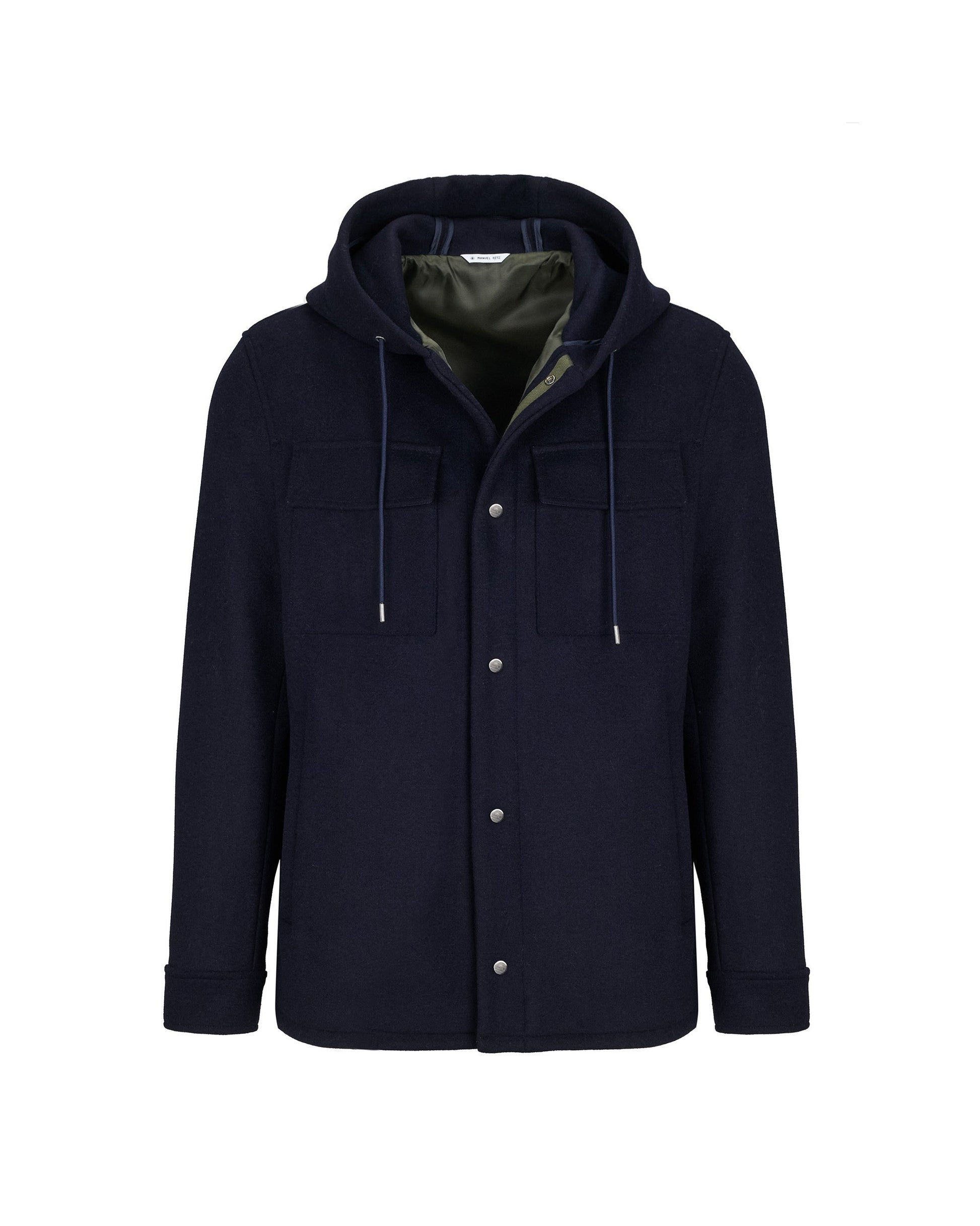 Giubbino con cappuccio panno misto lana blu