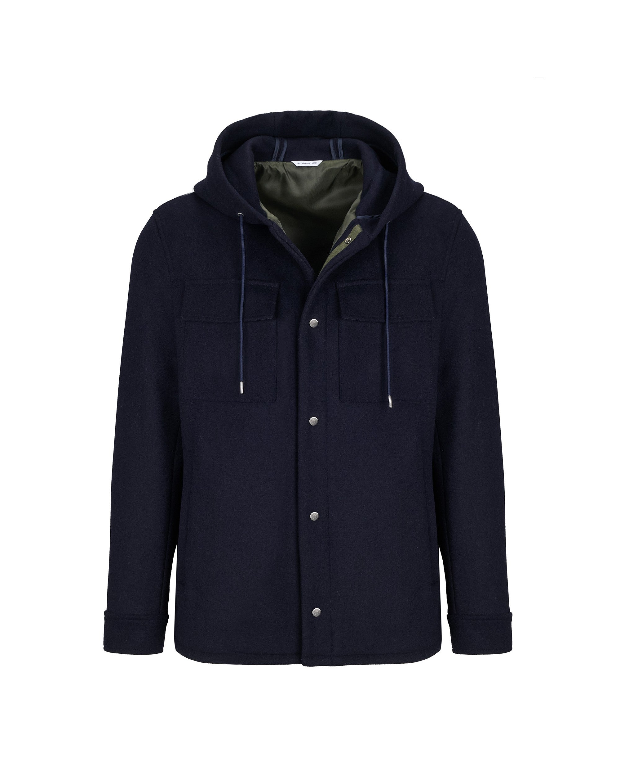 Giubbino con cappuccio panno misto lana blu