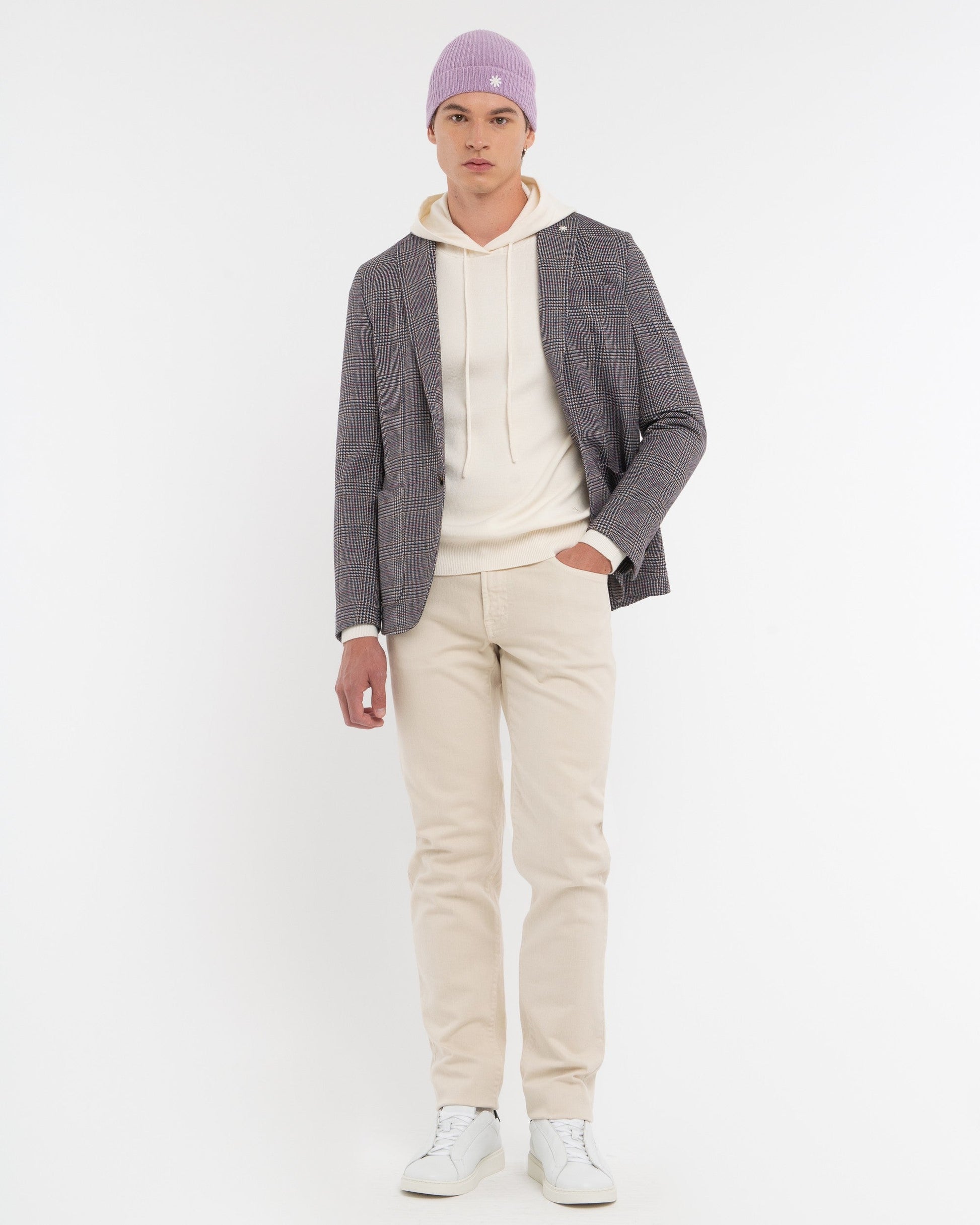 Maglia con cappuccio misto lana bianco