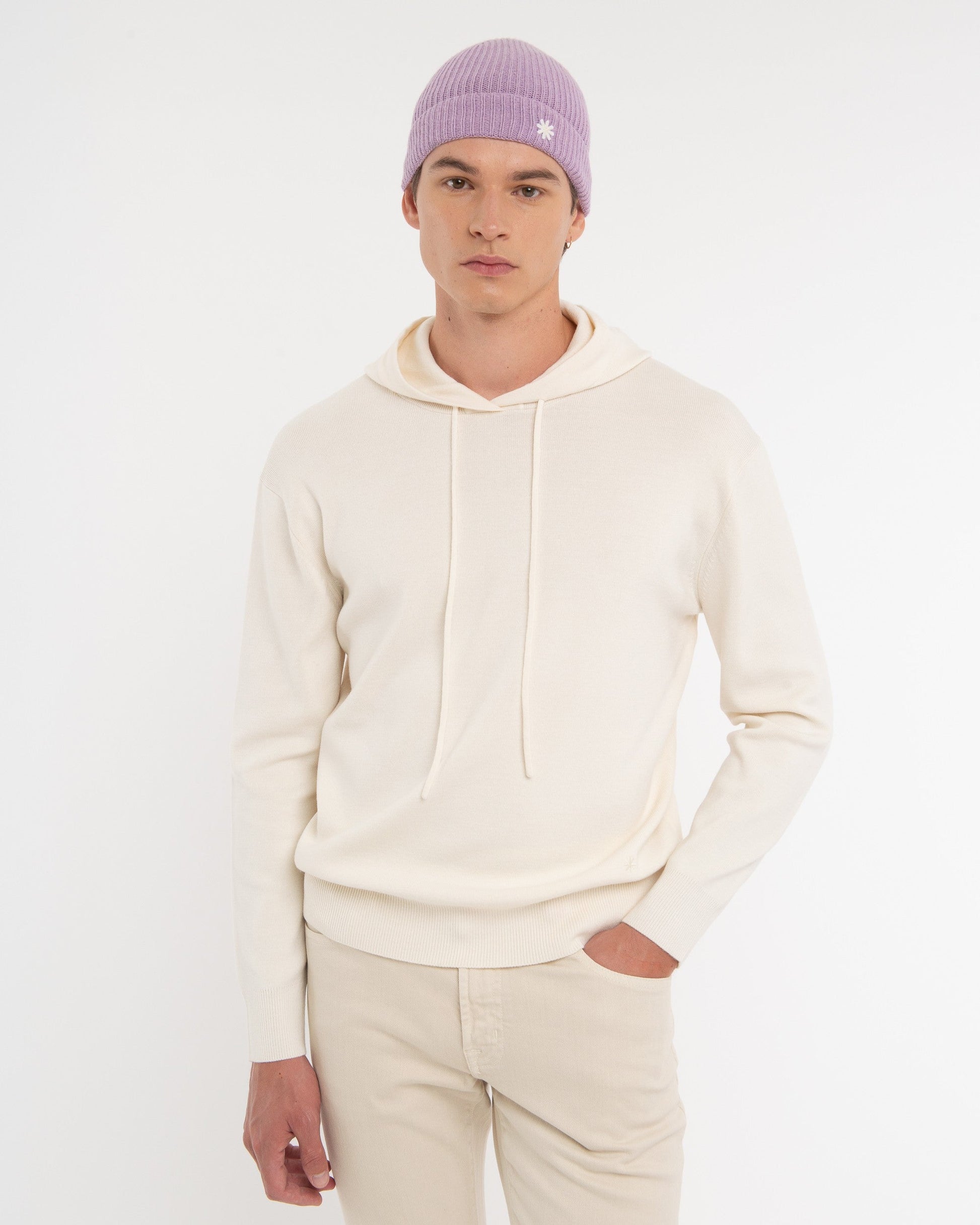 Maglia con cappuccio misto lana bianco