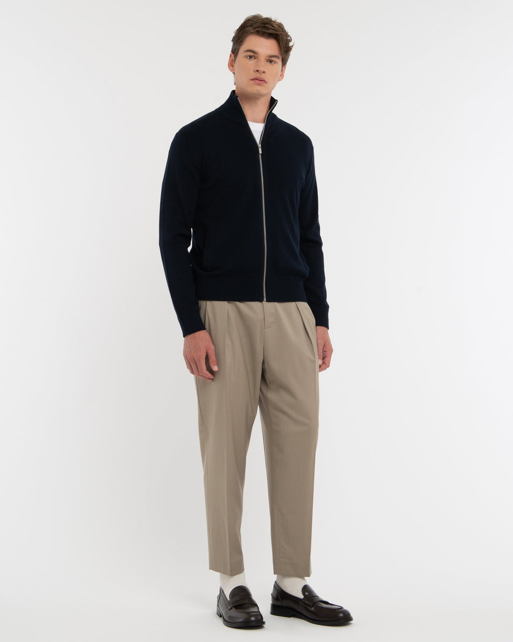 Cardigan full zip misto lana blu