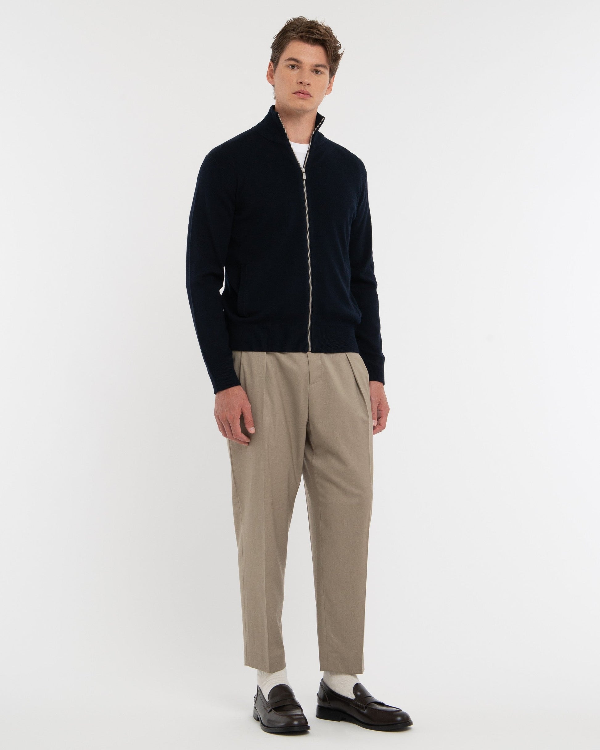 Cardigan full zip misto lana blu