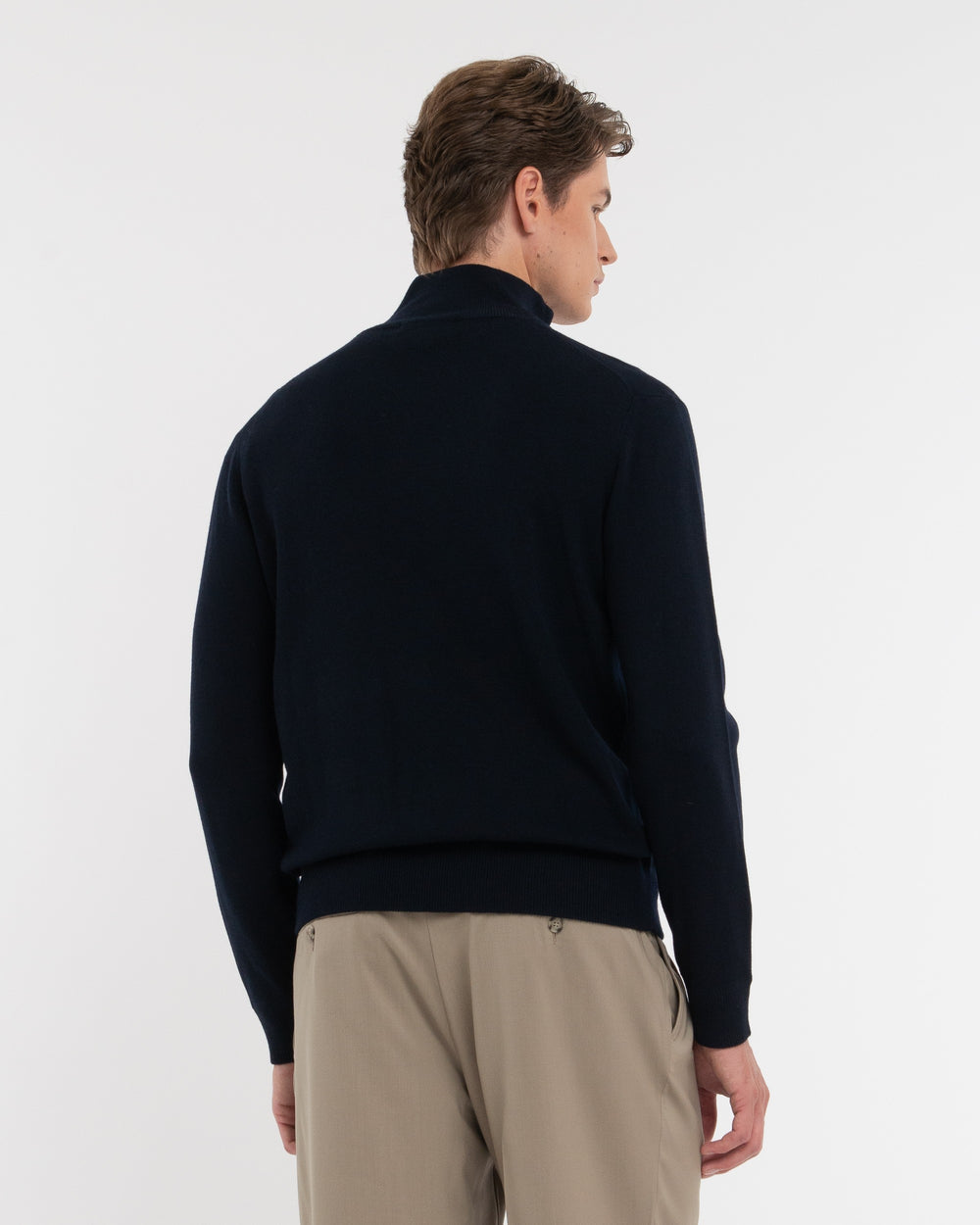 Cardigan full zip misto lana blu