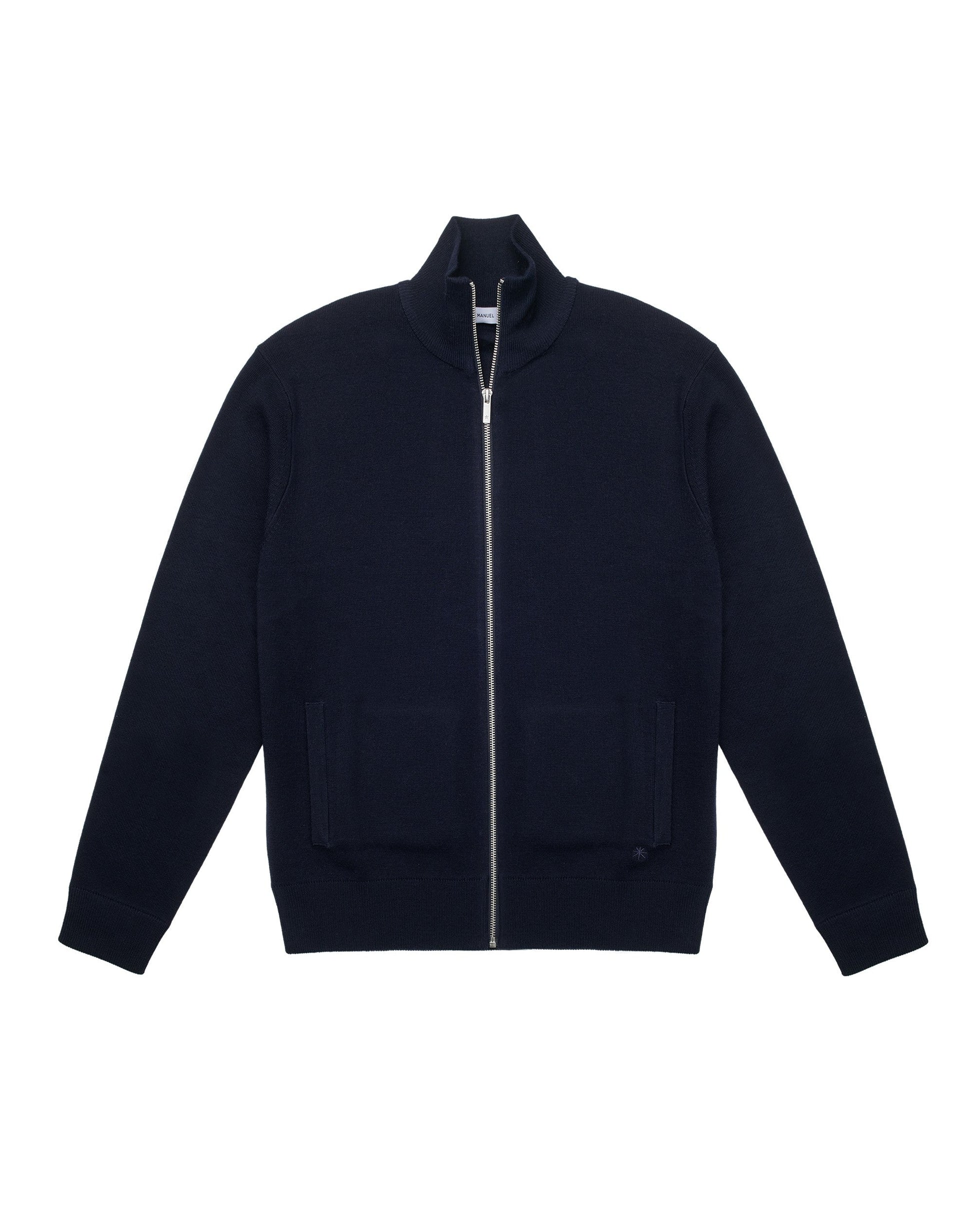 Cardigan full zip misto lana blu