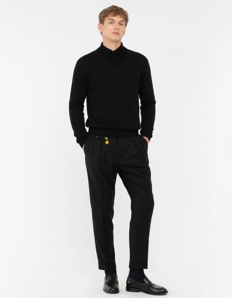 Maglia scollo v cardato pura lana nero