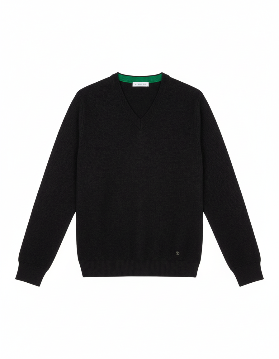 Maglia scollo v cardato pura lana nero