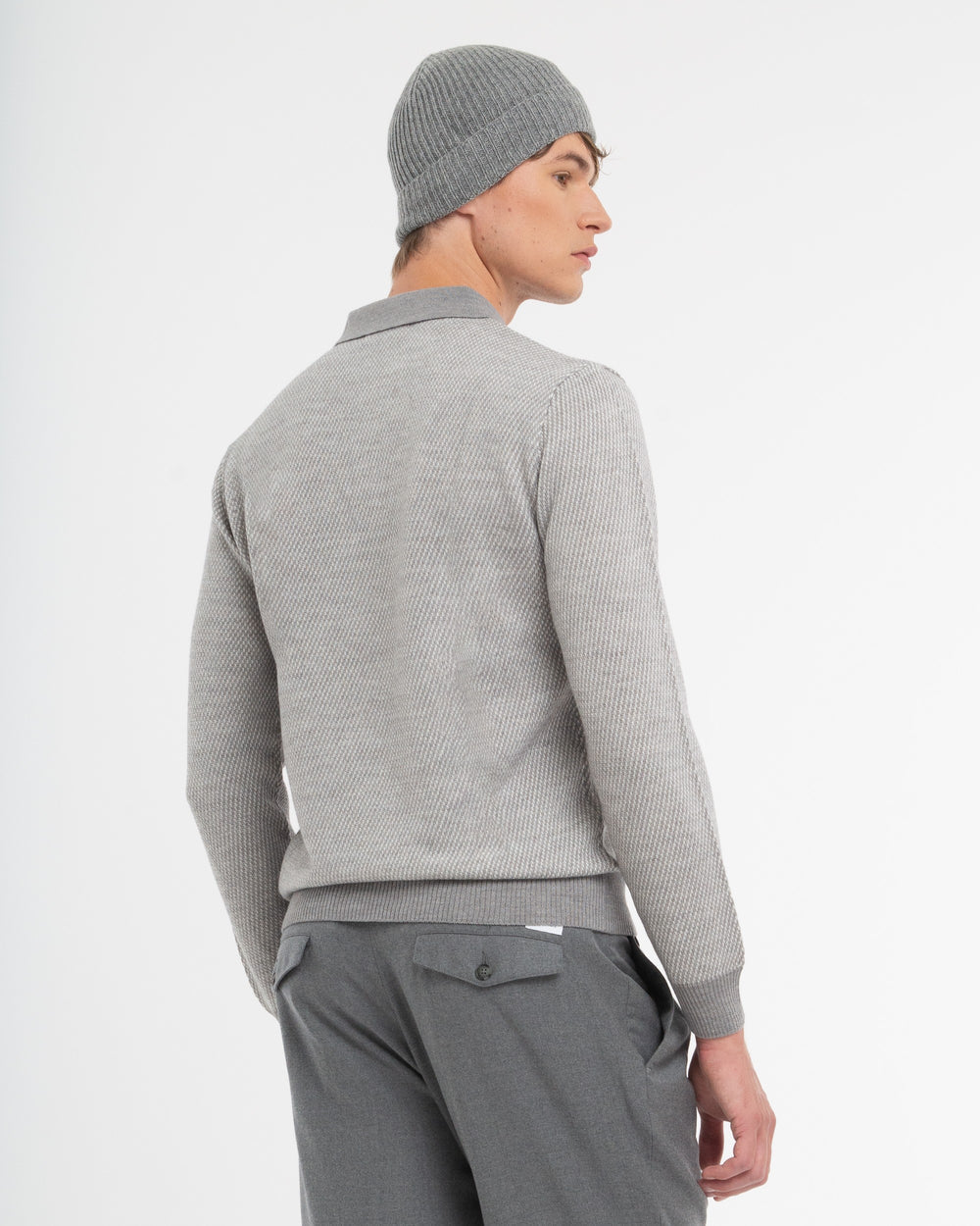 Polo jacquard misto lana grigio