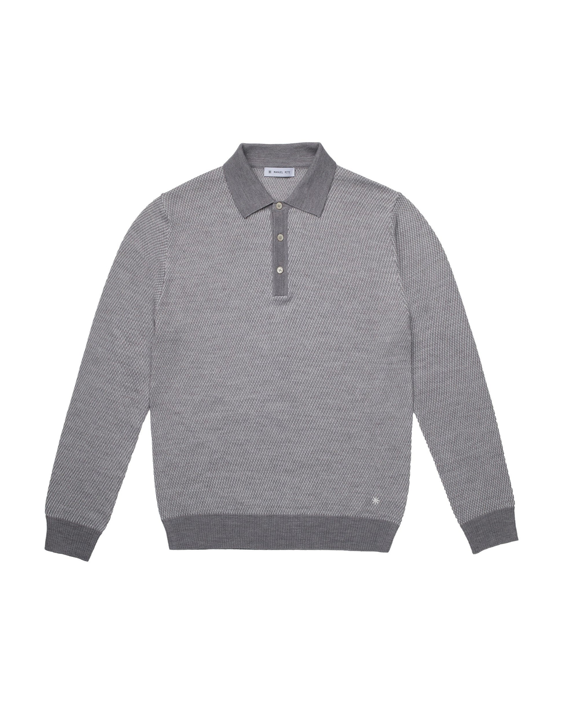 Polo jacquard misto lana grigio