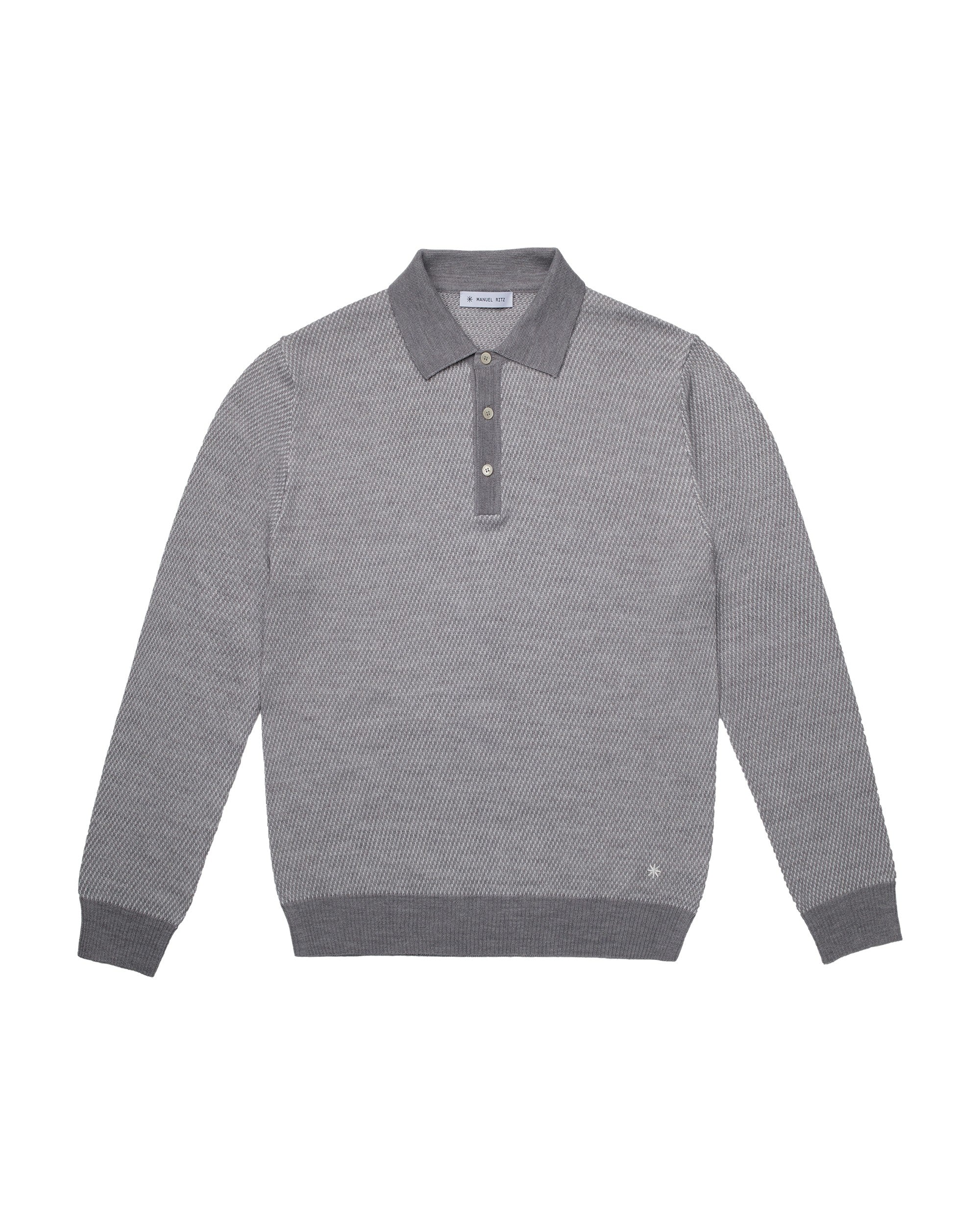 Polo jacquard misto lana grigio