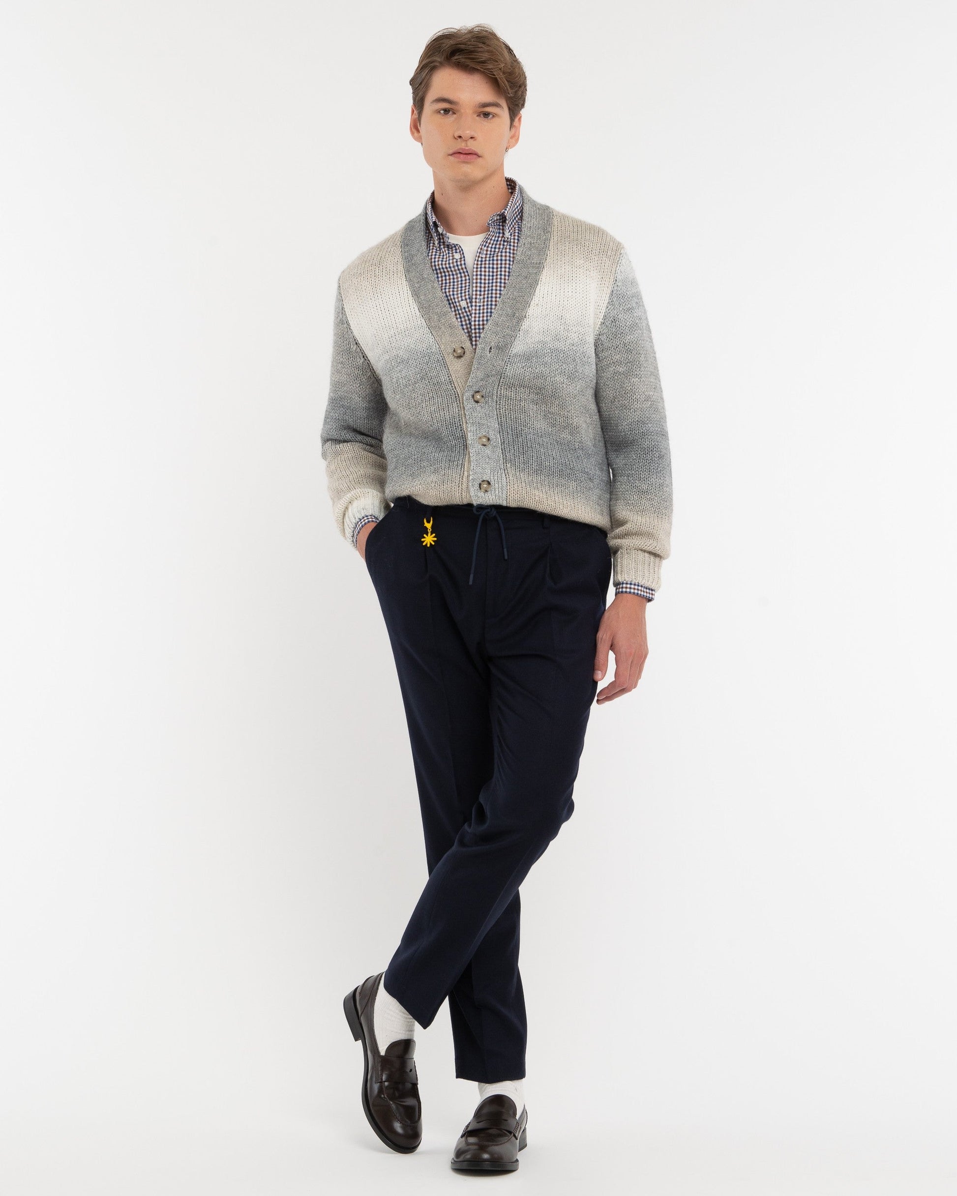 Cardigan degradè misto lana grigio