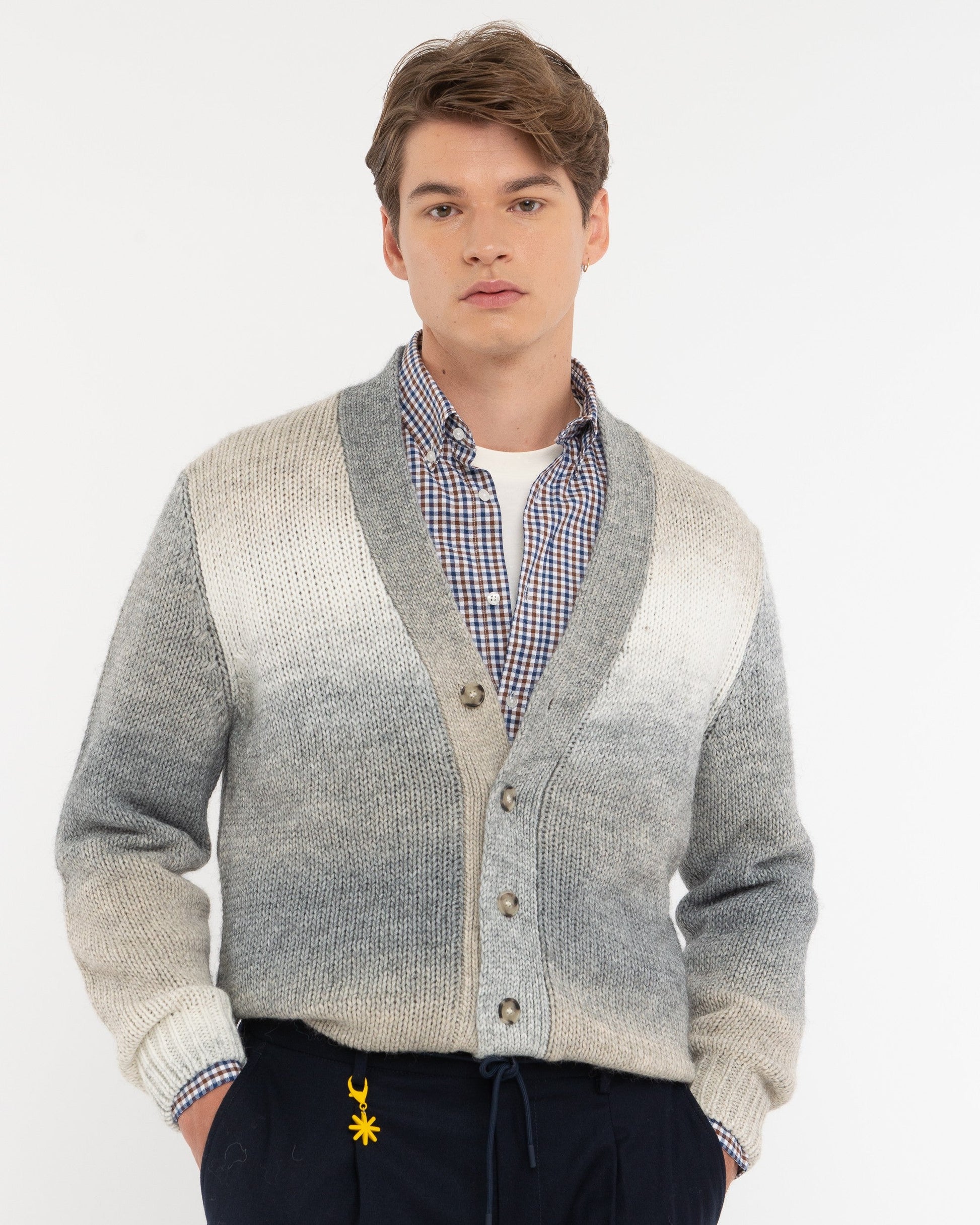 Cardigan degradè misto lana grigio