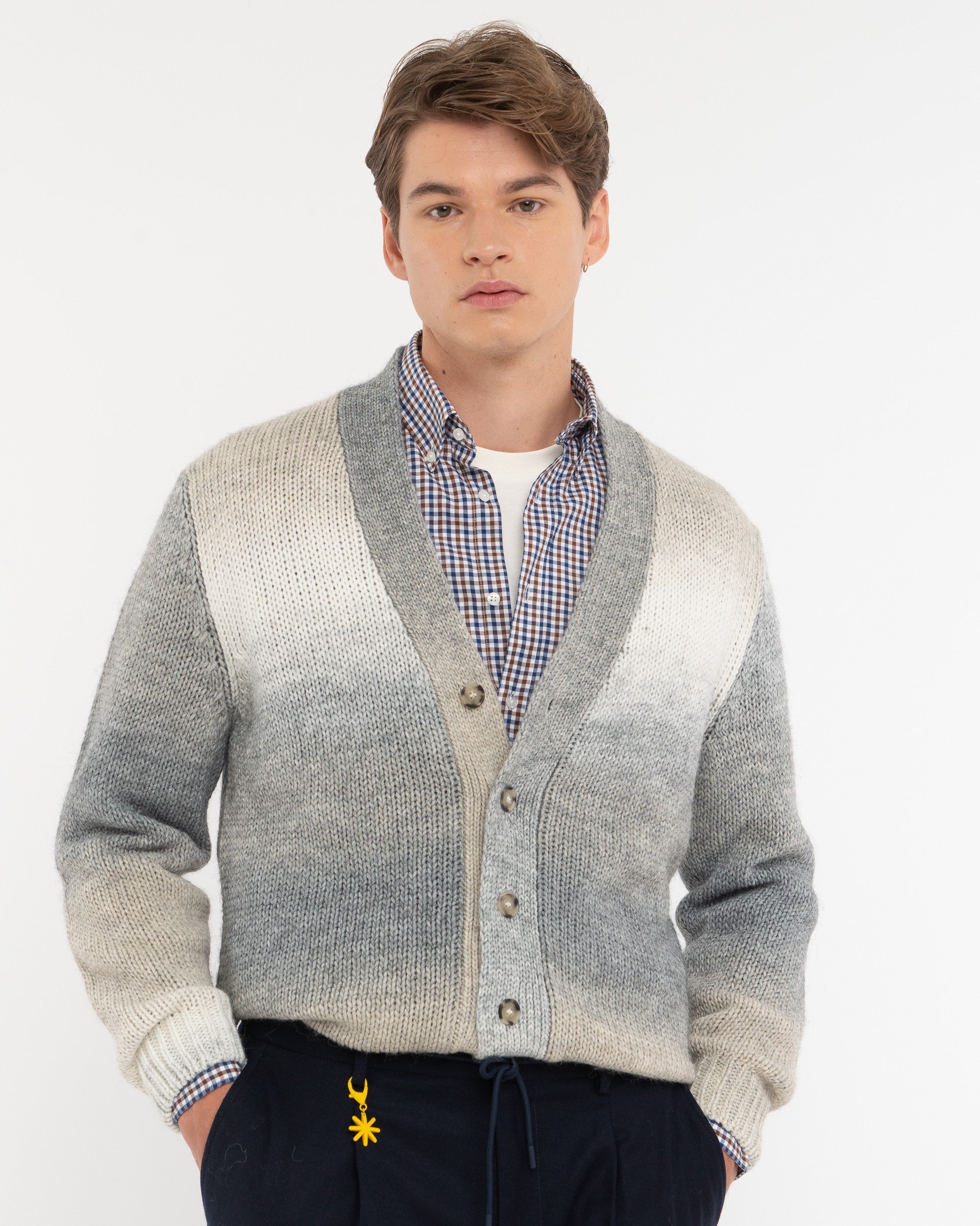 Cardigan degradè misto lana grigio