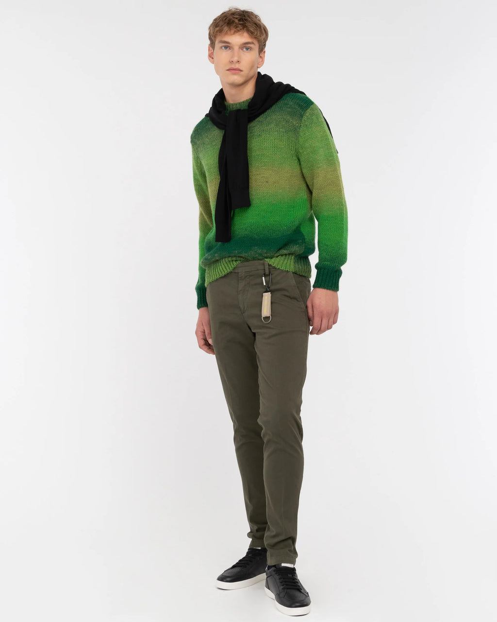 Slim fit green stretch cotton twill trousers 