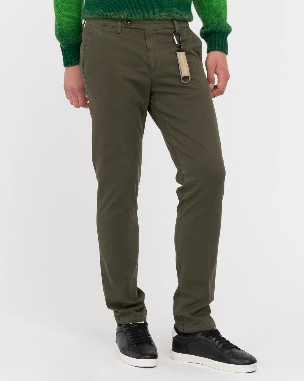 Slim fit green stretch cotton twill trousers 