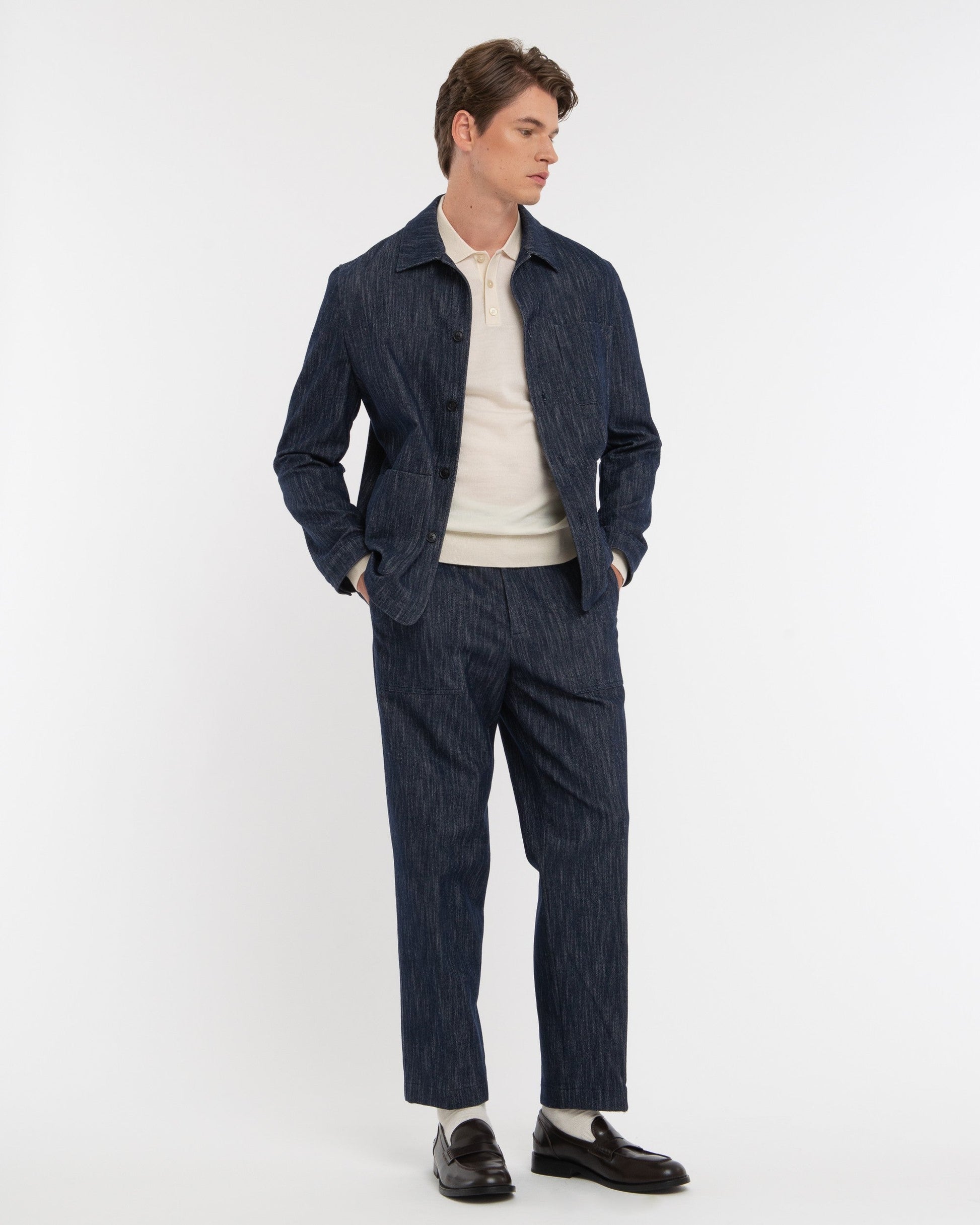 Pantalone fatigue denim lana cotone stretch blu