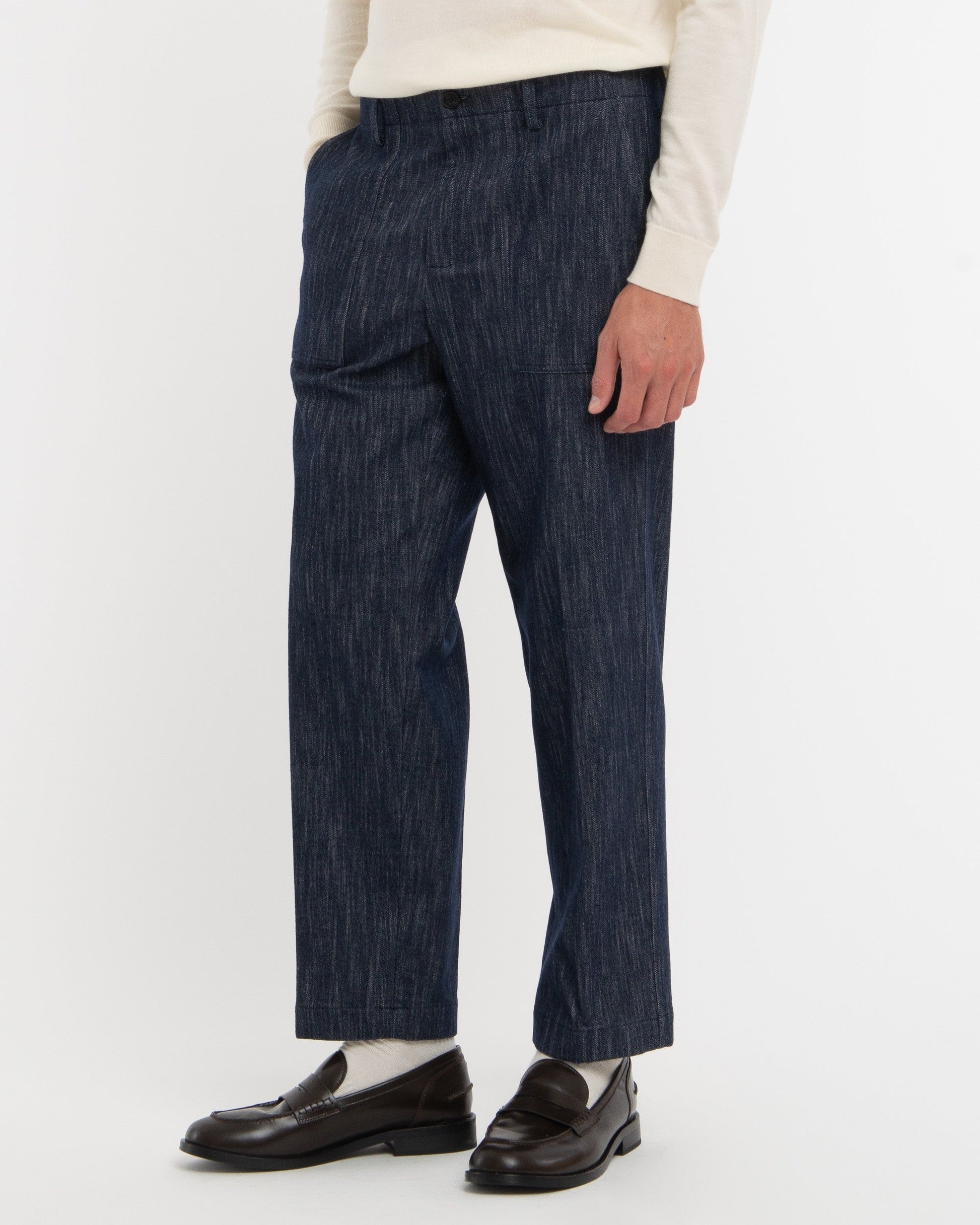 Pantalone fatigue denim lana cotone stretch blu