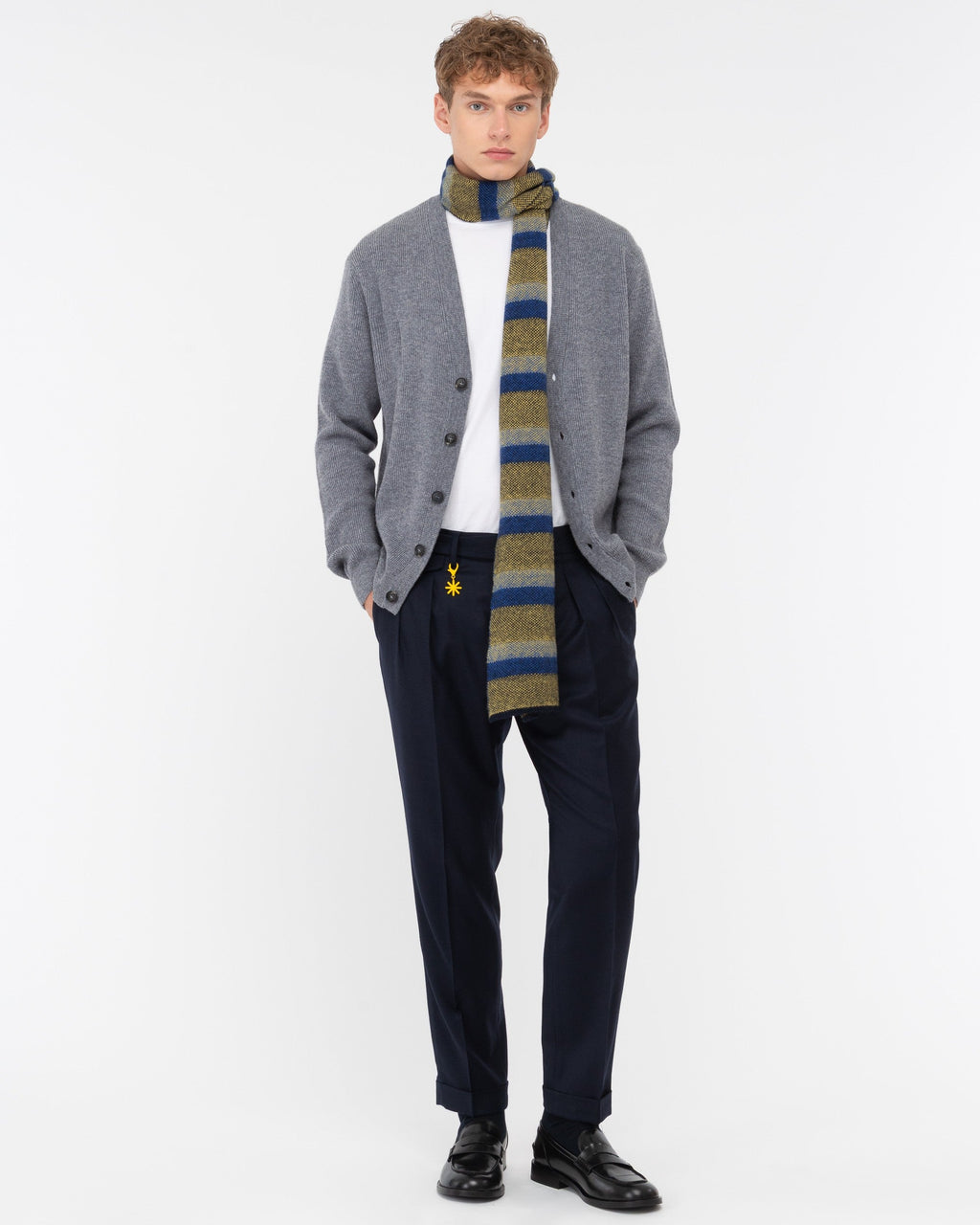 Pantalone doppia pinces flanella di lana stretch blu