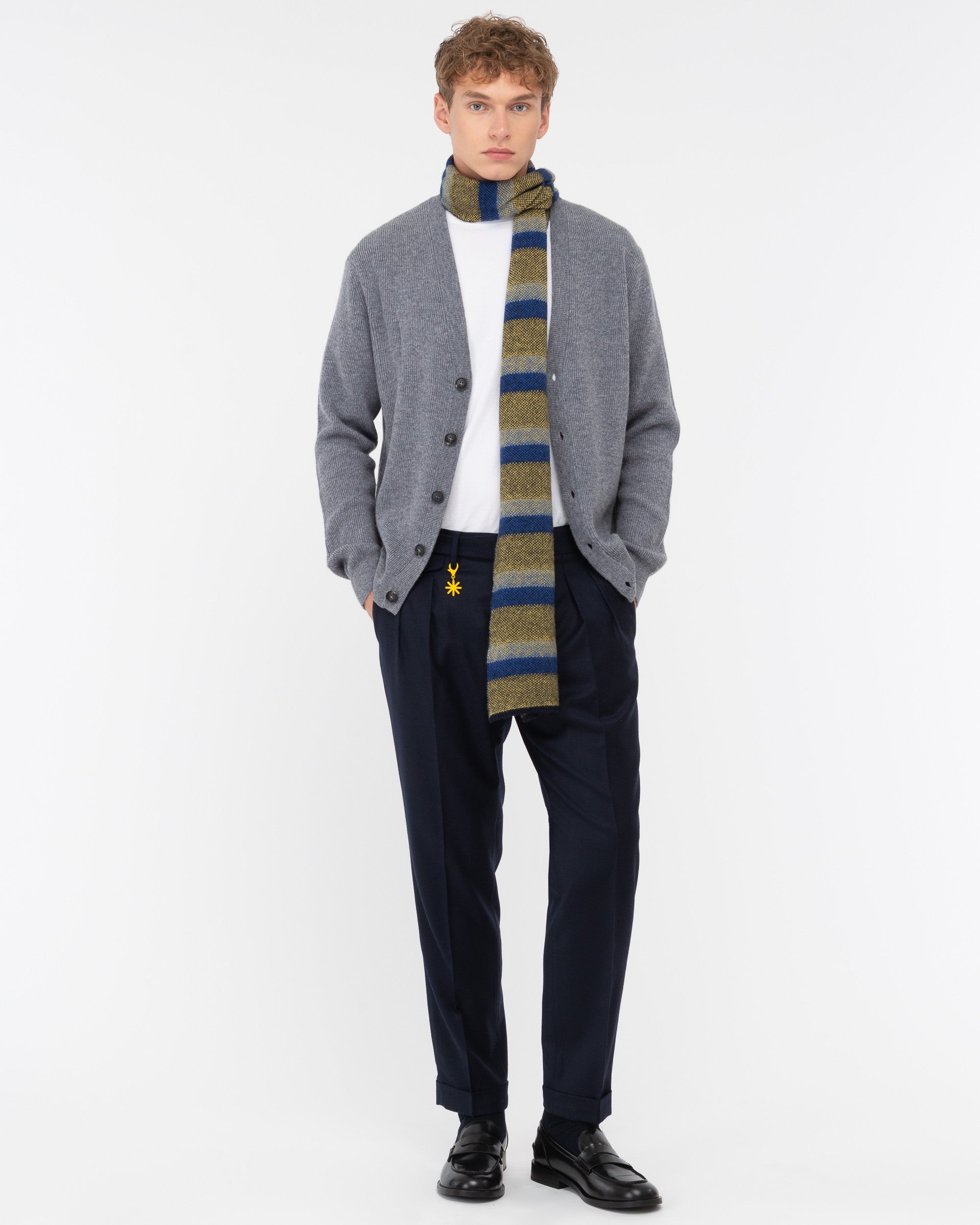 Pantalone doppia pinces flanella di lana stretch blu