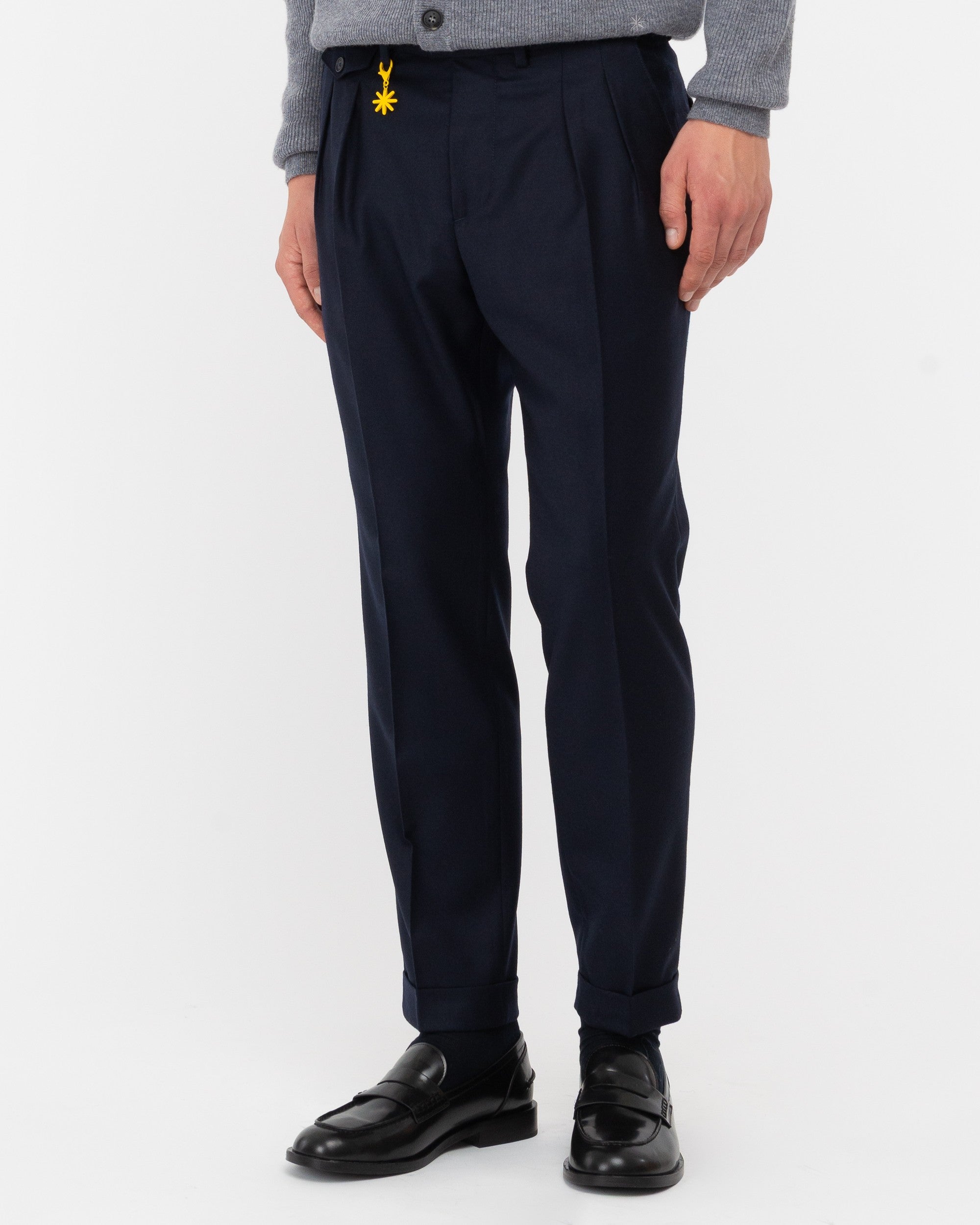 Pantalone doppia pinces flanella di lana stretch blu