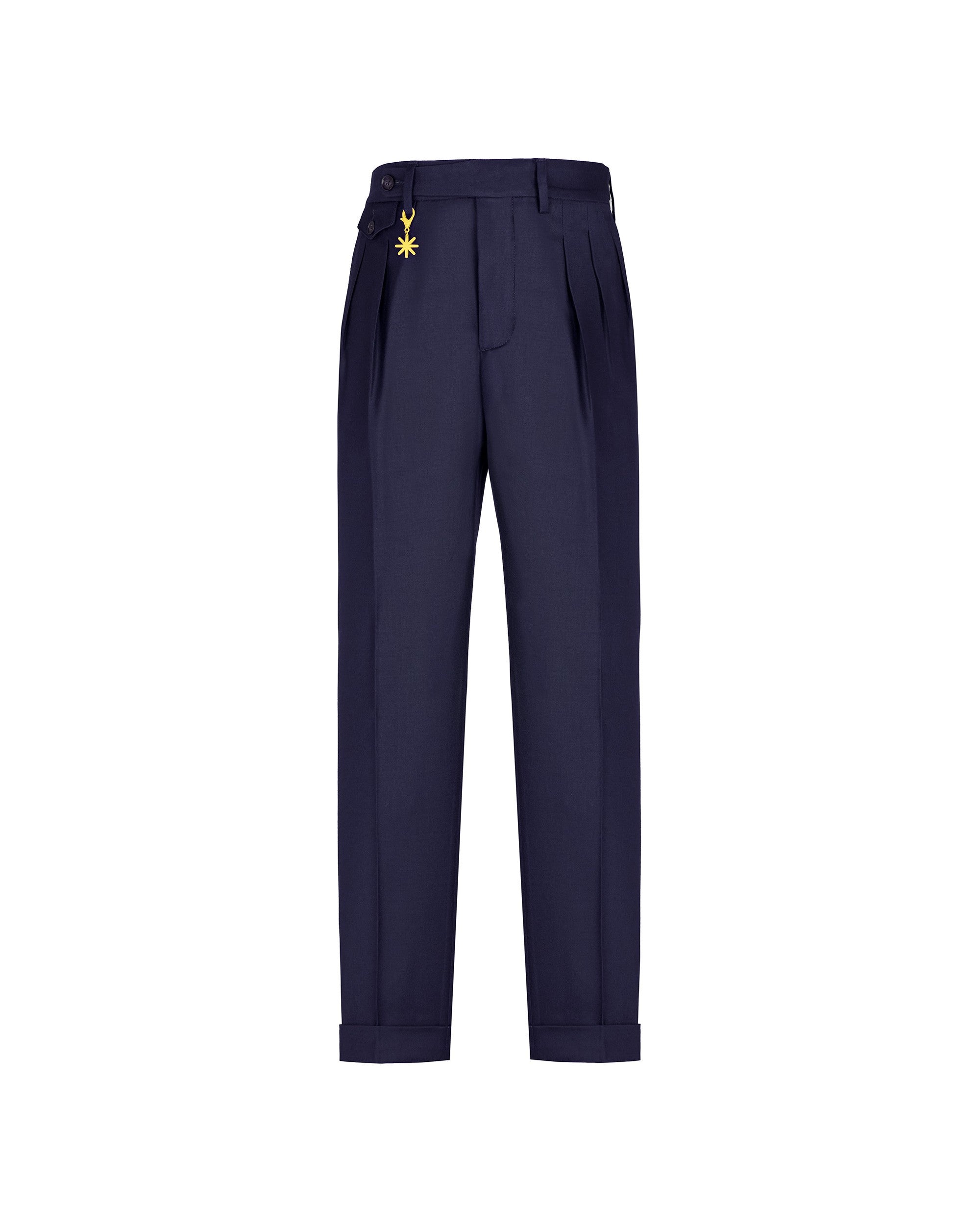 Pantalone doppia pinces flanella di lana stretch blu