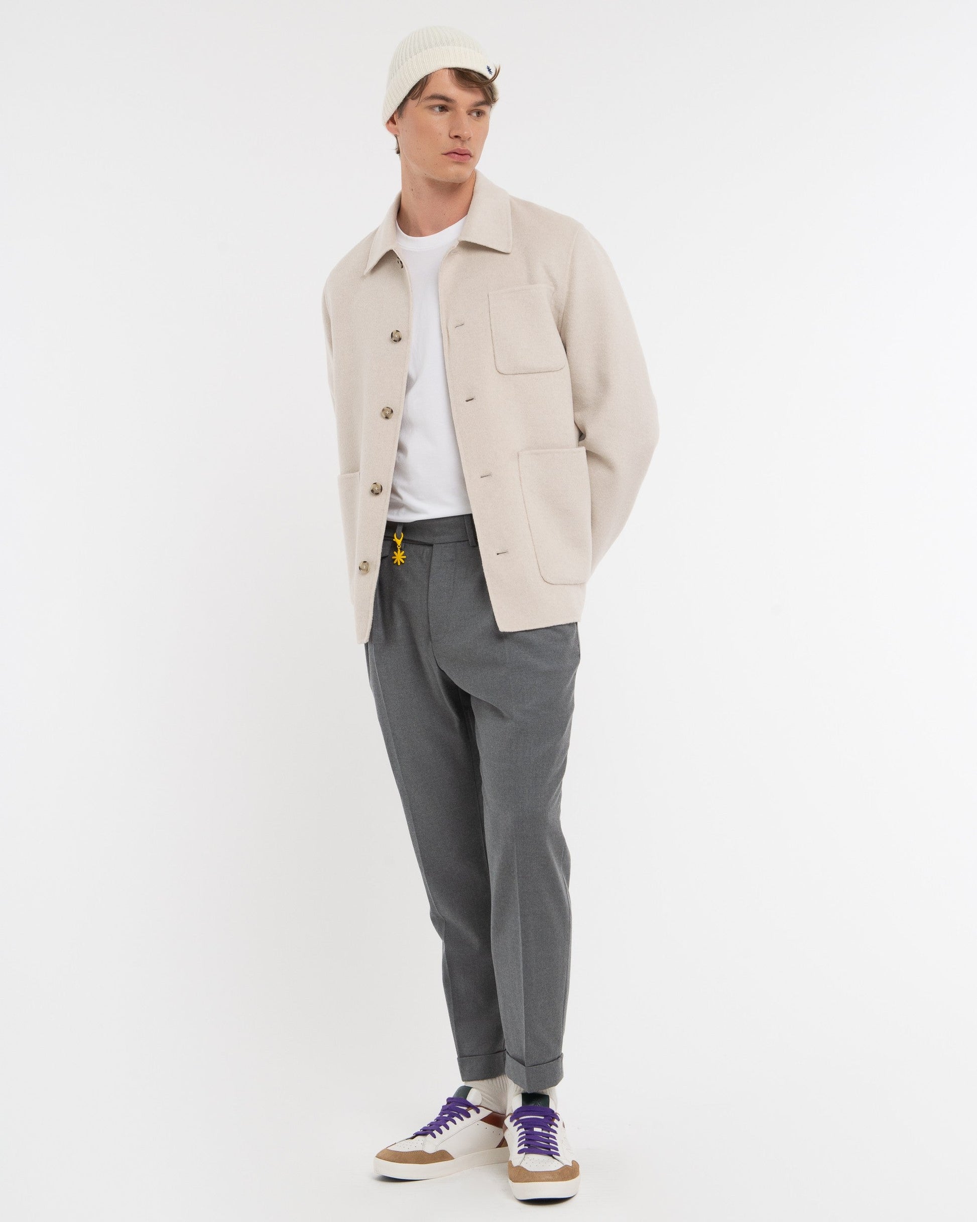 Pantalone doppia pinces flanella di lana stretch grigio